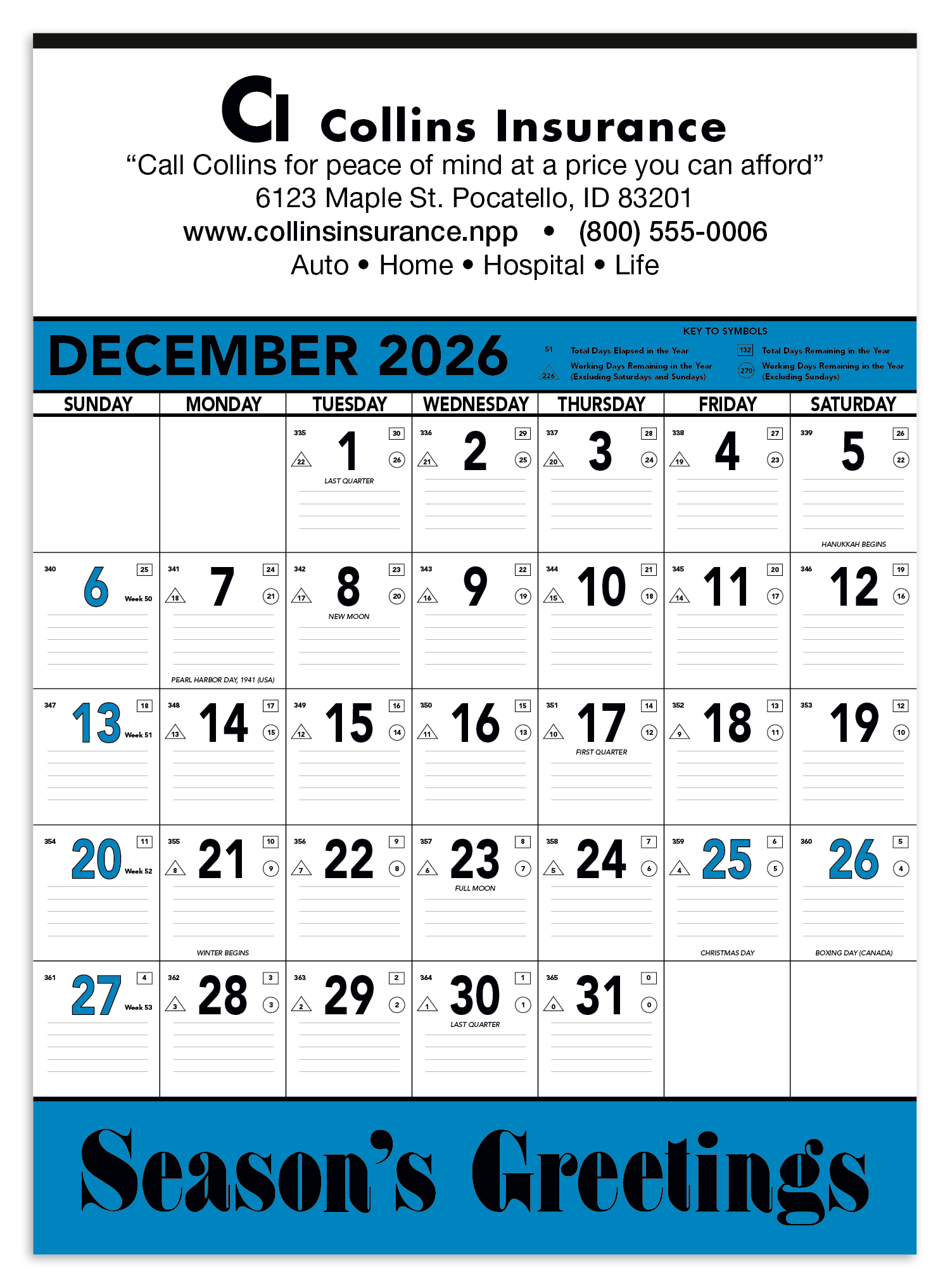 Triumph® Calendars Blue & Black Contractor Memo Calendar 13
