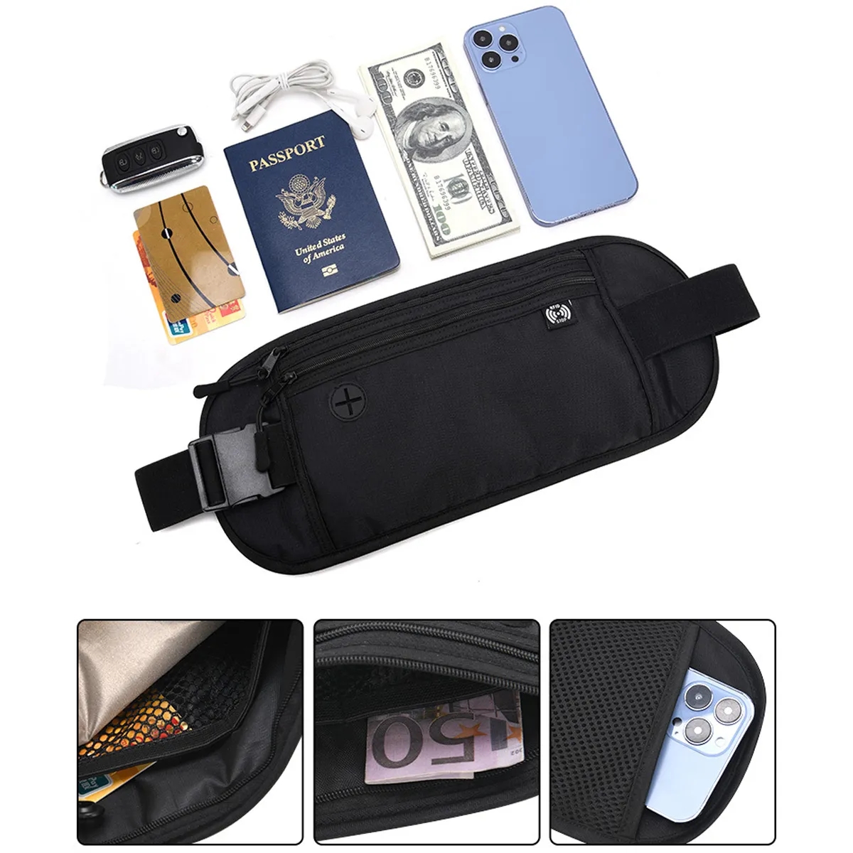 Invisible Anti-Theft Travel RFID Blocking Wallet Waist Bag 6