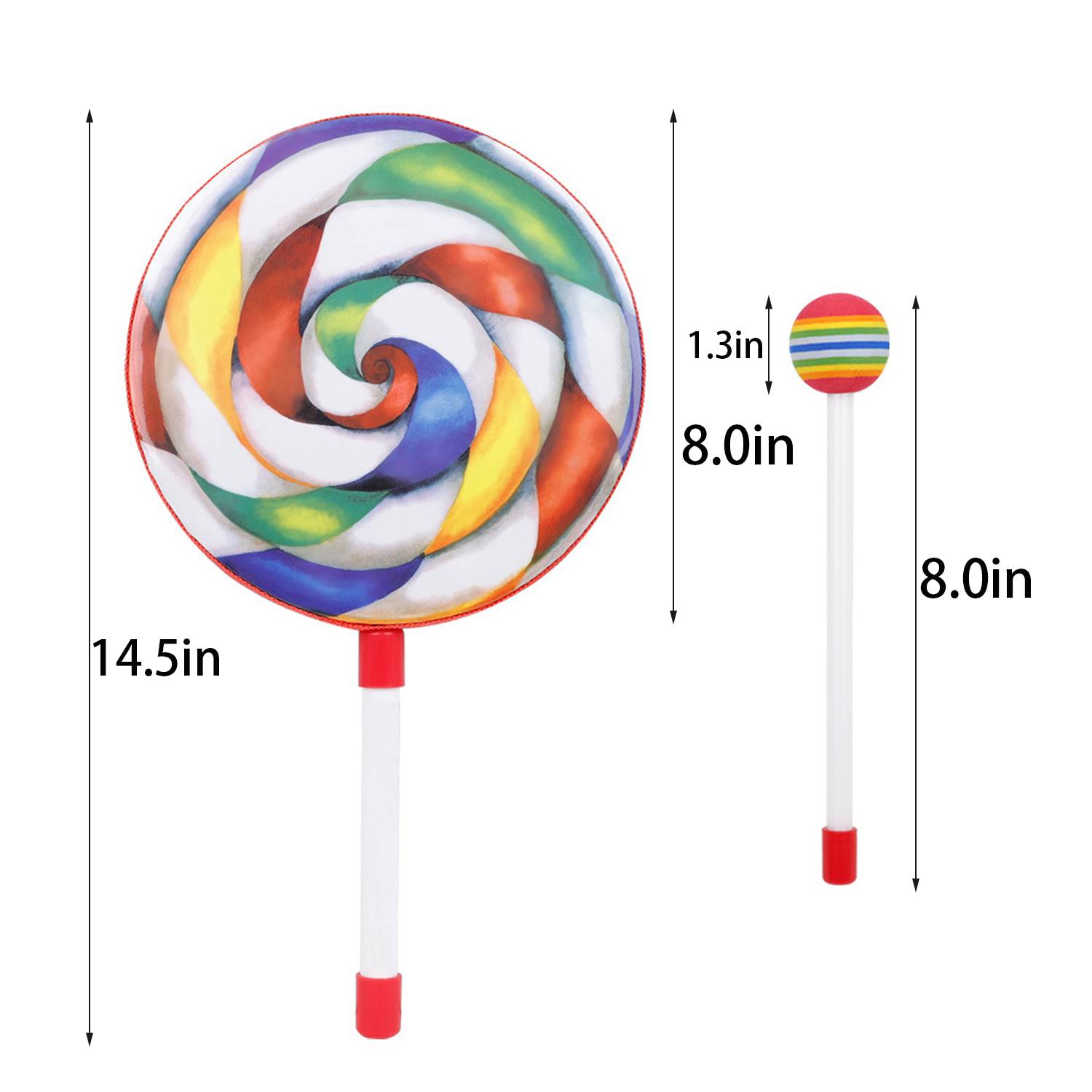 Kids Plastic Music Hand Drum Toy w/ Lollipop Design 3