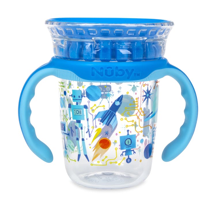 Nuby 2 Stage Drinking Cups - 360 Edge Rim Removable Handles Robot Blue 1
