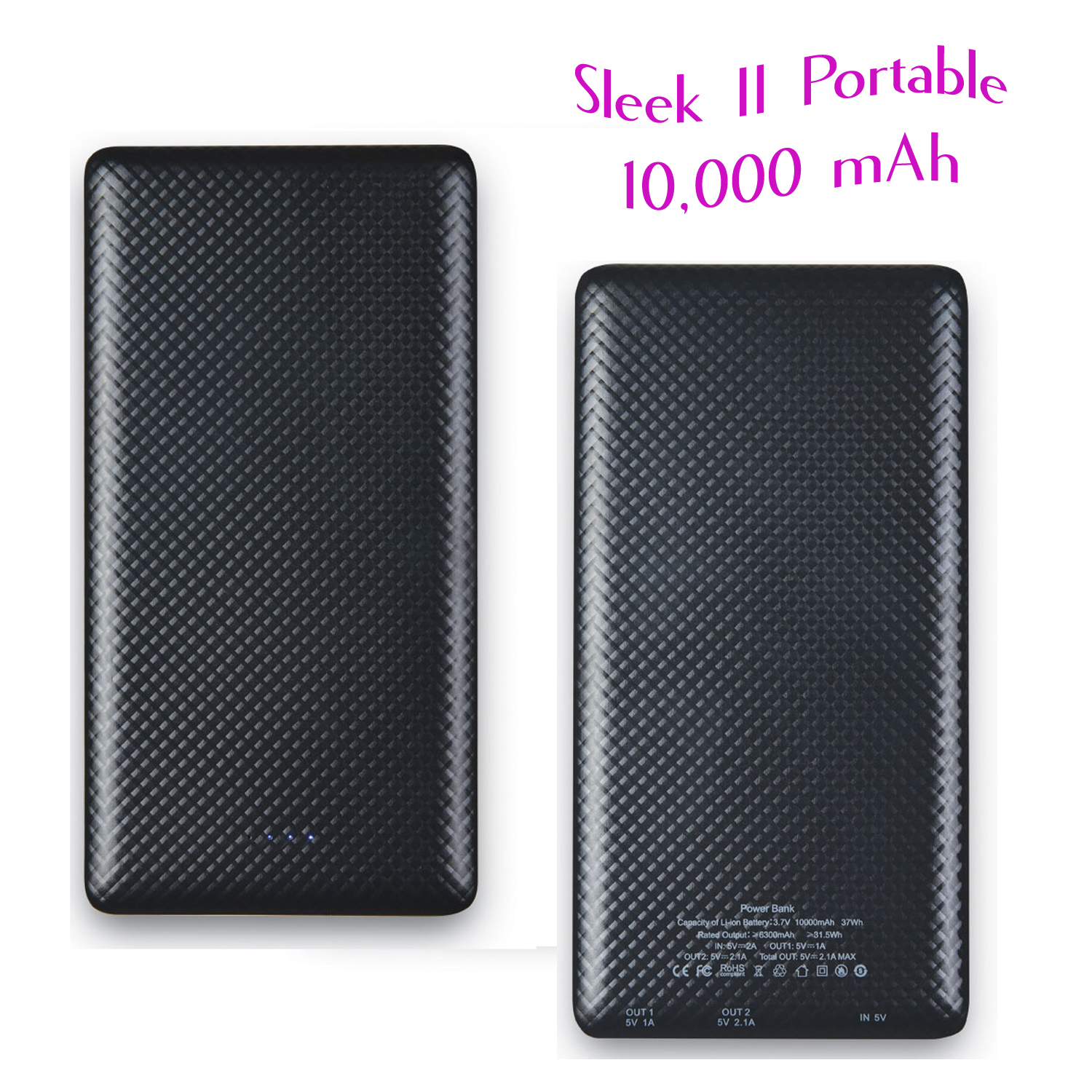 Sleek II Portable 10,000 mAh Power Bank w/LED Status 3