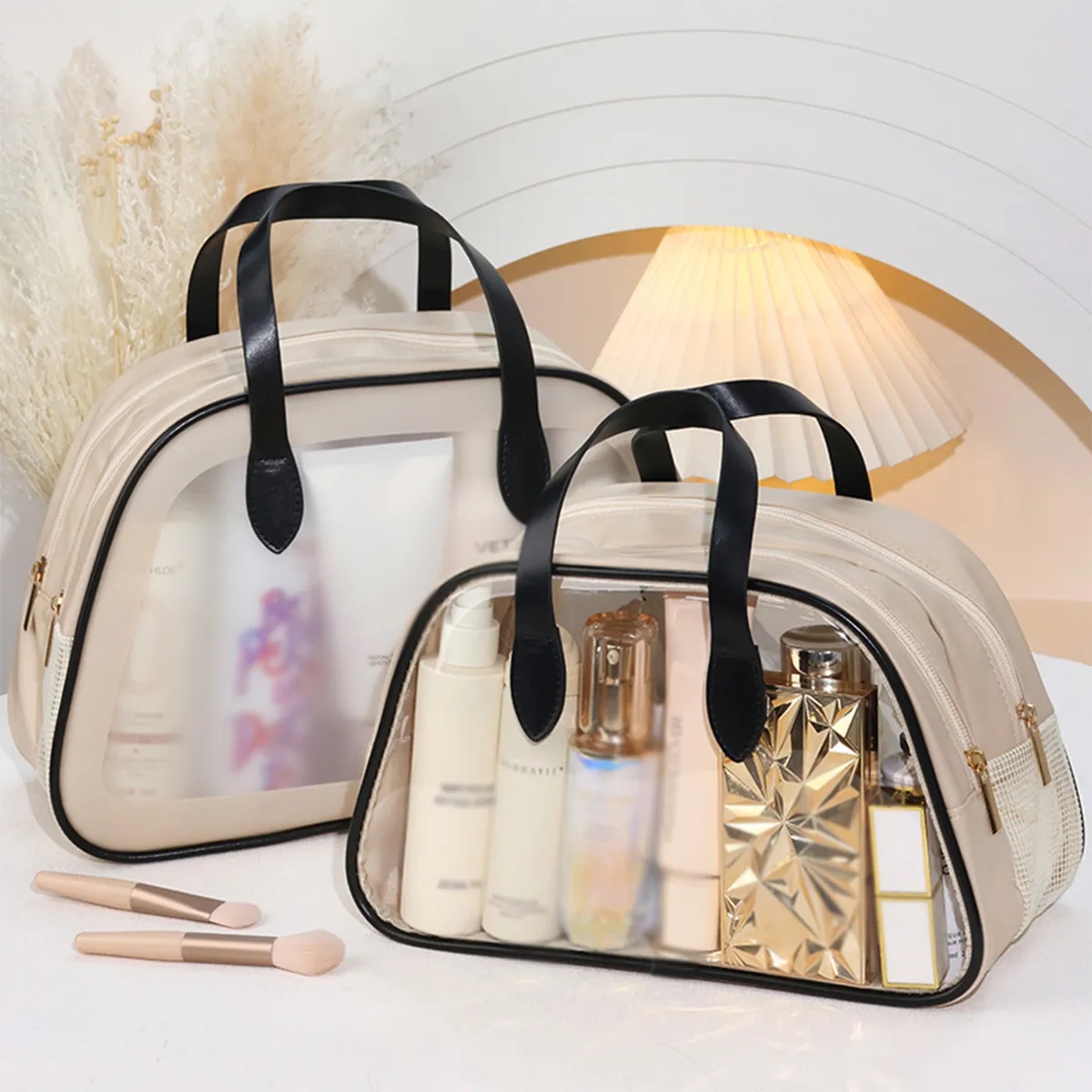 Dry Wet Toiletry Bag Clear Travel Makeup Pouch with Handle 2