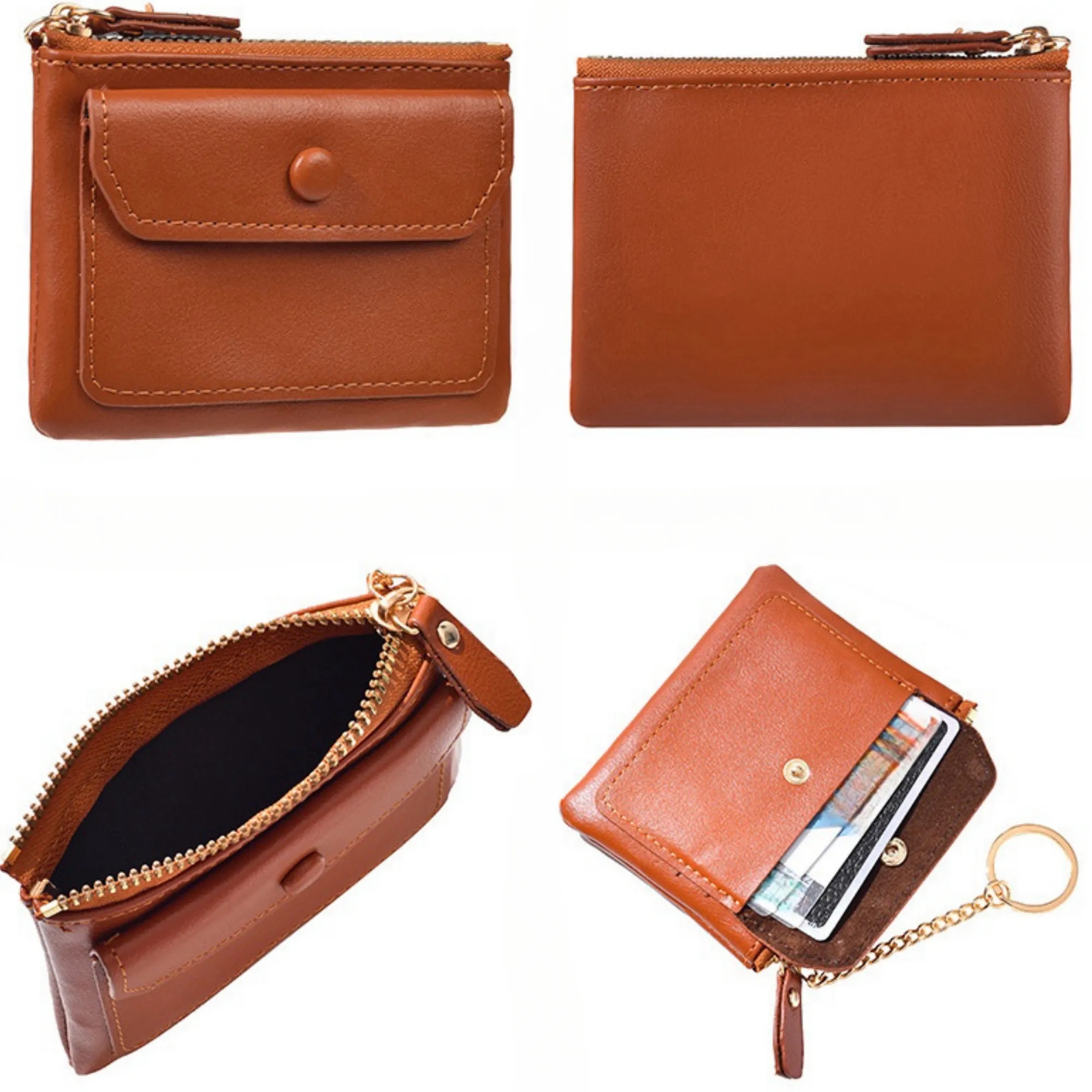 Mini PU Zipper Coin Purse With Keychain 4