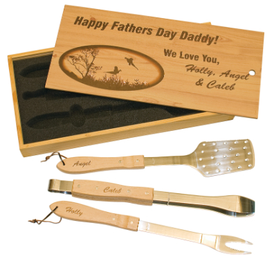 3-Piece BBQ Set in Wooden Pine Box 4