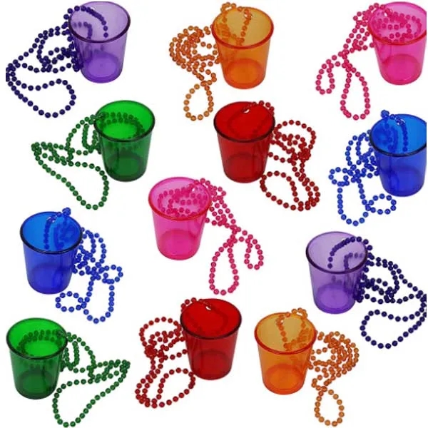 Shot Glass on Beaded Necklace Pack Plastic Cups 3