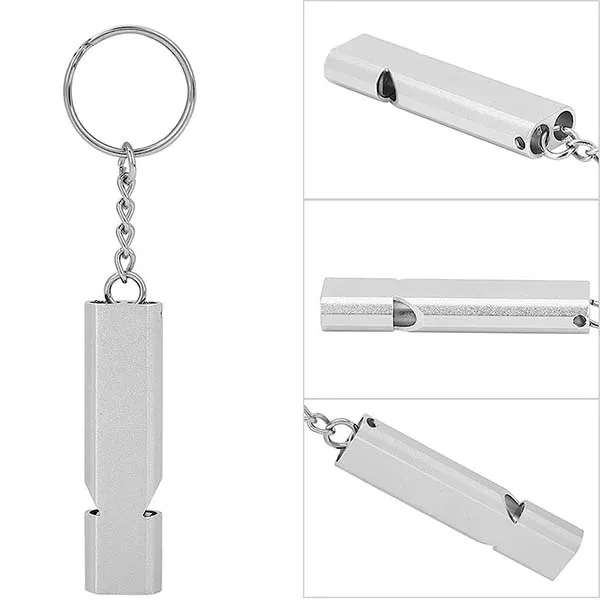 Emergency Double Tubes Metal Whistle Keychain 1