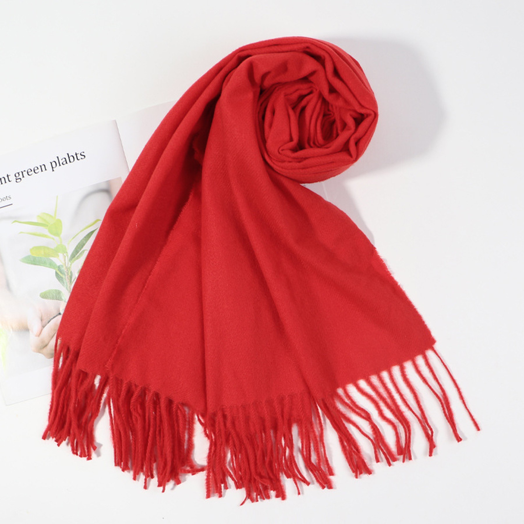 Women's Pure Color Faux Cashmere Fringe Scarf 3