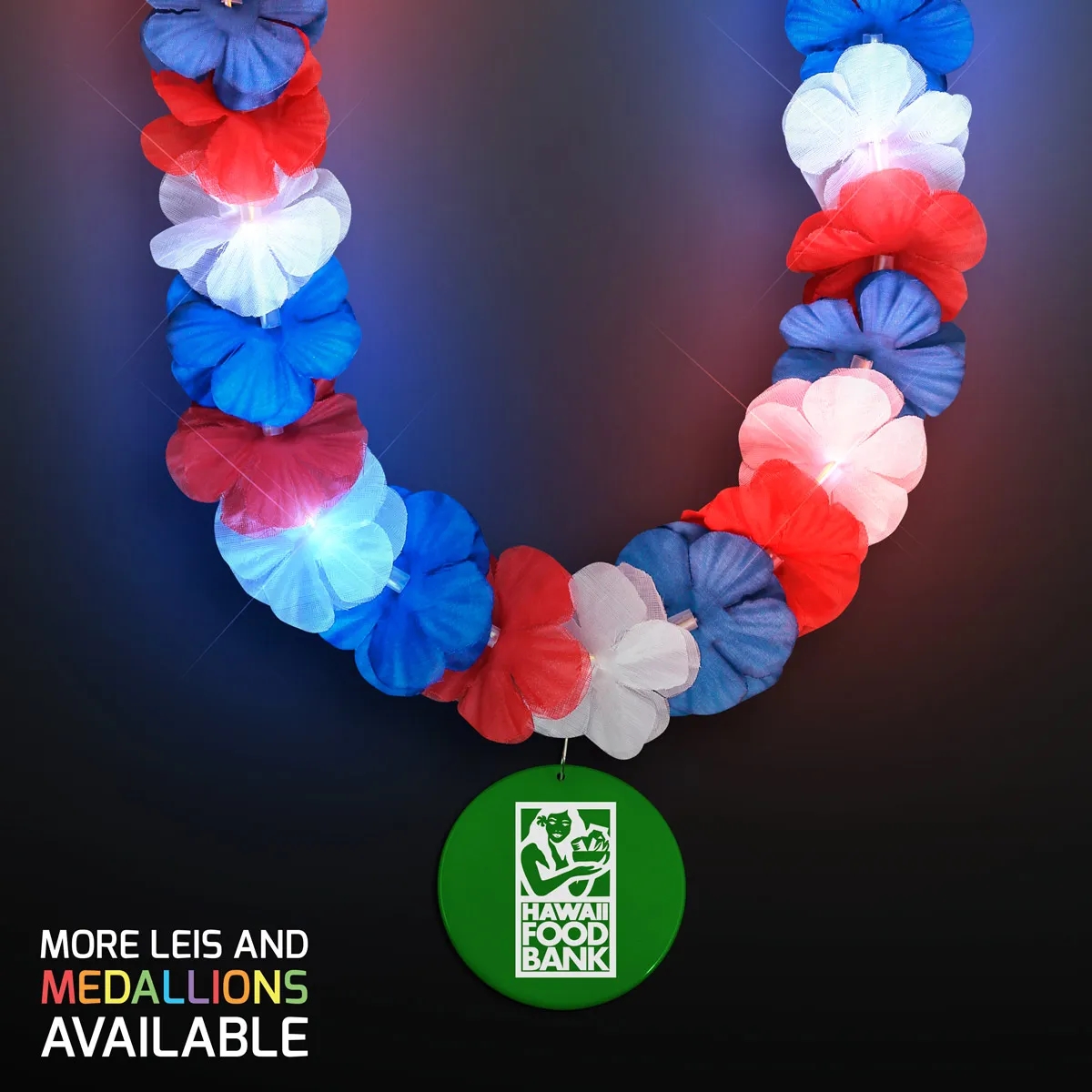 Red, White & Blue LED Hawaiian Lei with Medallion 8