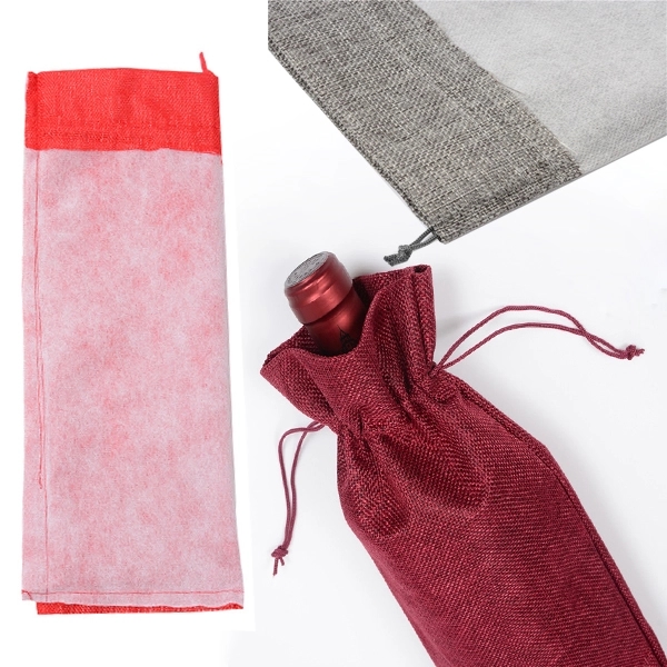 Jute Wine Bottle Bags Drawstring Pouch 6