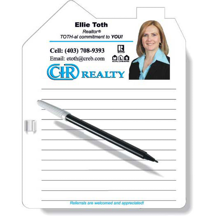 Premium Plastic Magnetic Memo Board Kits, House Shape 8.13"x10.25", Full Colour, Pen & clip