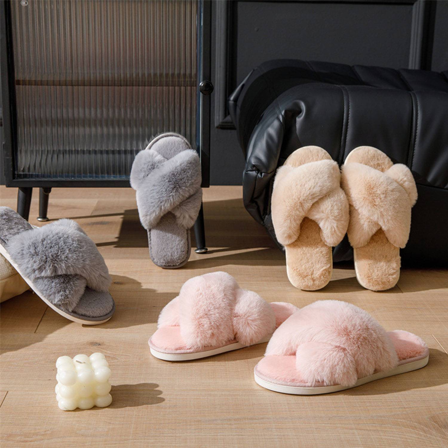 Winter Soft Plush Cozy Open Toe Slippers 7