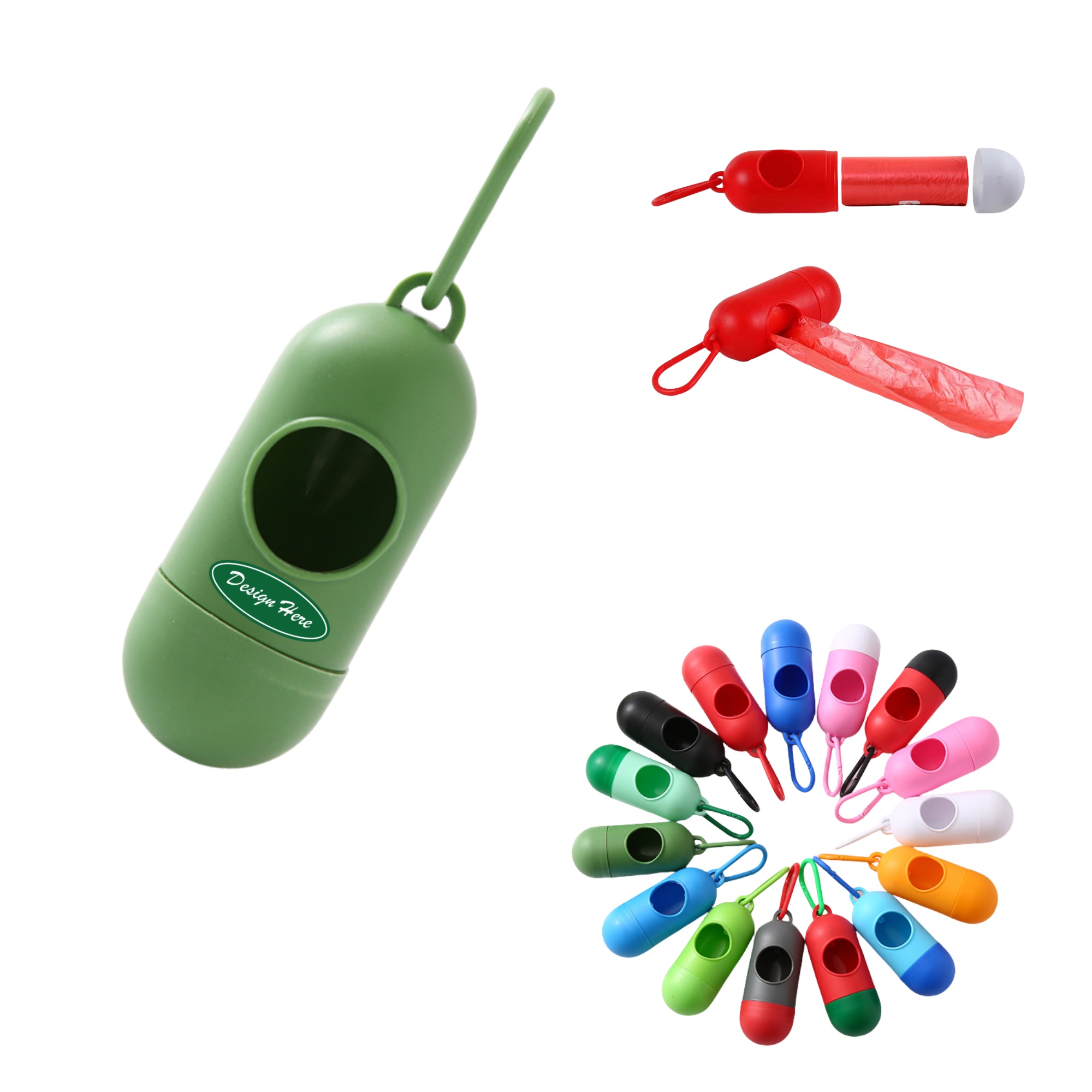 MOQ 10pcs Portable Capsule Pet Garbage Bag With Hook 3