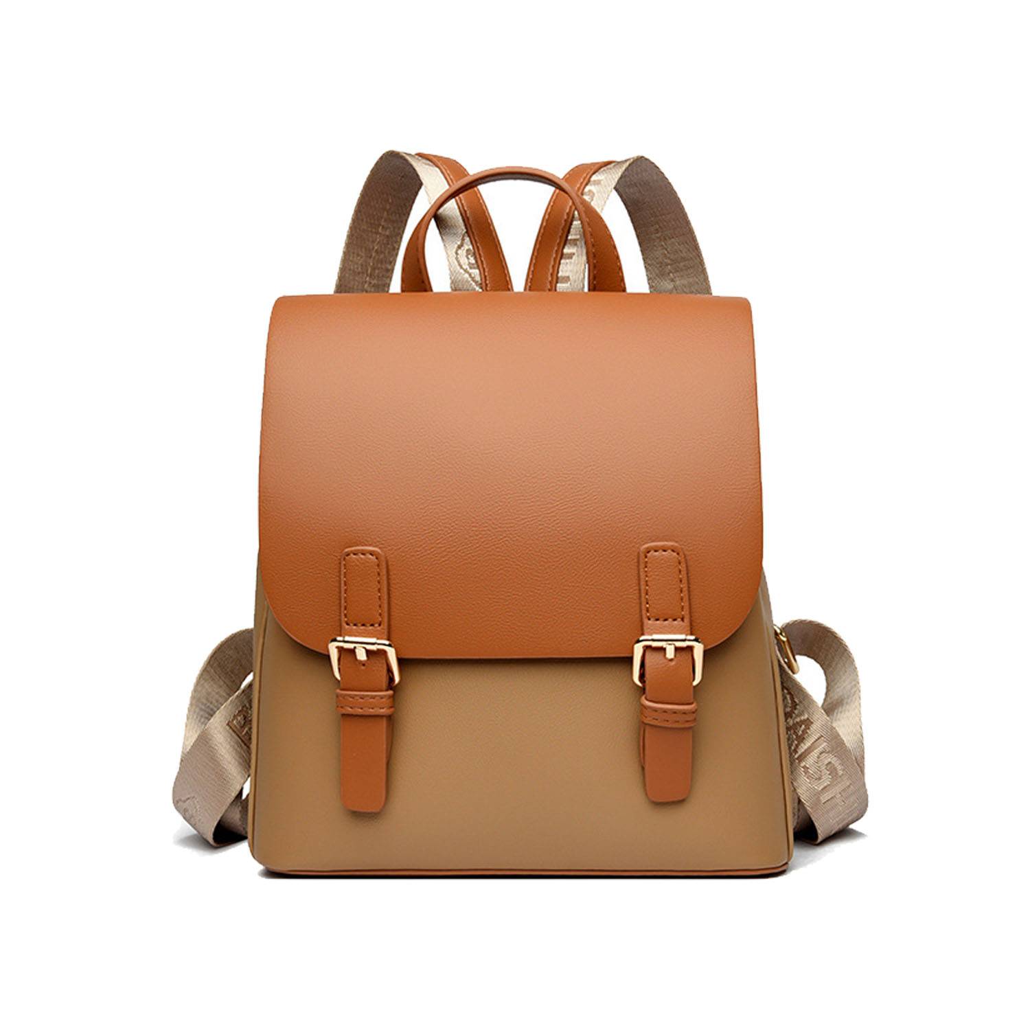 Women Compact PU Leather Backpack w/ Double Lock Clasp 7