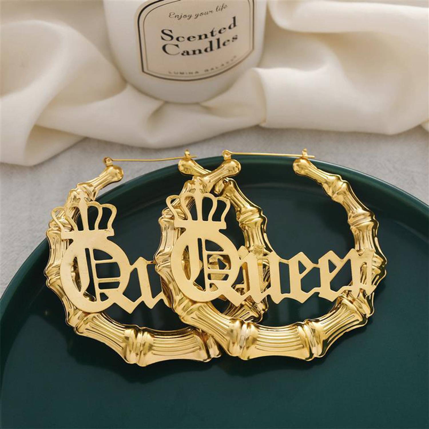 Custom Large Hollow Queen Letter Design Earrings 6