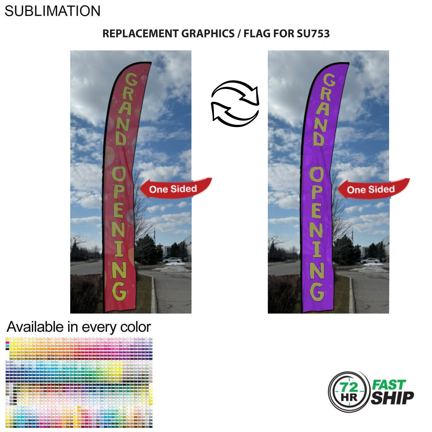 72Hr Fast Ship - Replacement Flag for 19' X-Large Feather Flag Kit, Full Color Graphics One Side 2