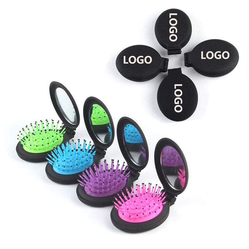 Folding Hair Brush w/Mirror Set 2