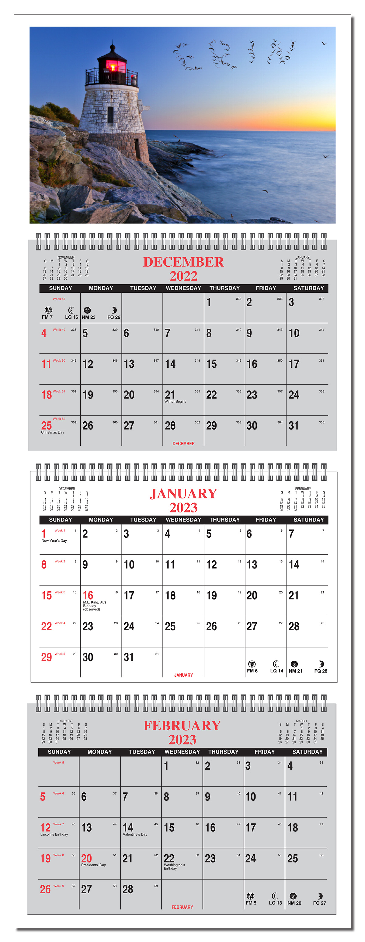 3 Monthly View Wall Calendar w/Individual Names