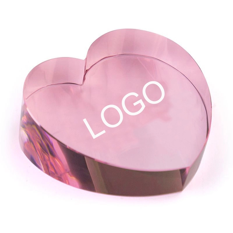 3 INCH OPTICAL CRYSTAL PINK HEART PAPERWEIGHT 2