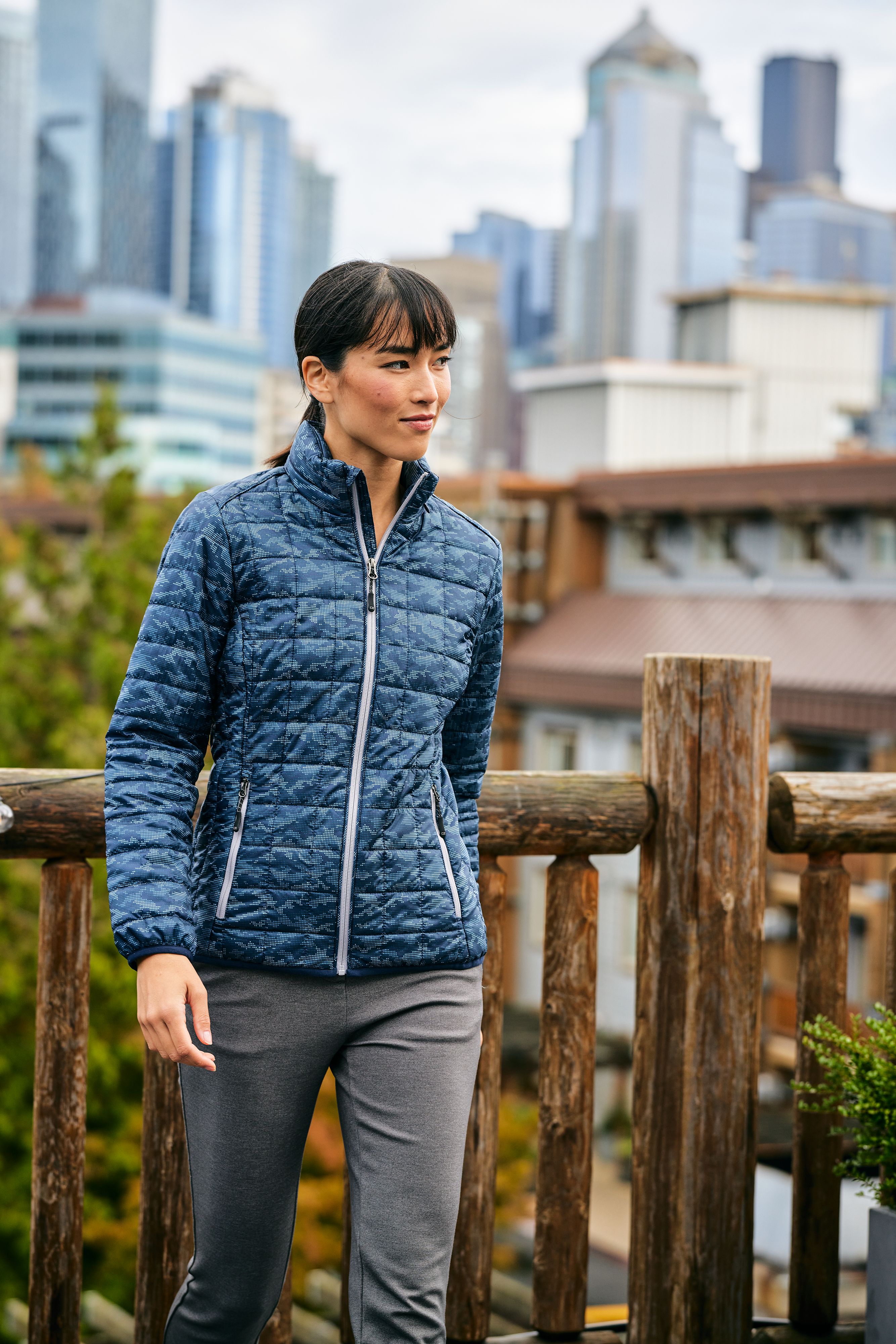 Cutter & Buck Rainier Recycled Insulated Printed Puffer Womens Full Zip Jacket 26