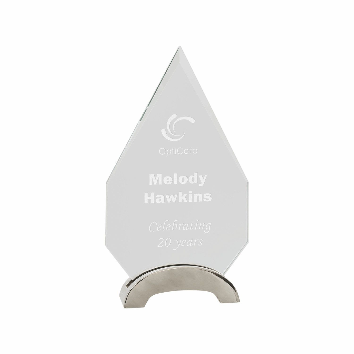 8 1/2" Clear Diamond Platinum Glass Award w/ Arch Metal Base