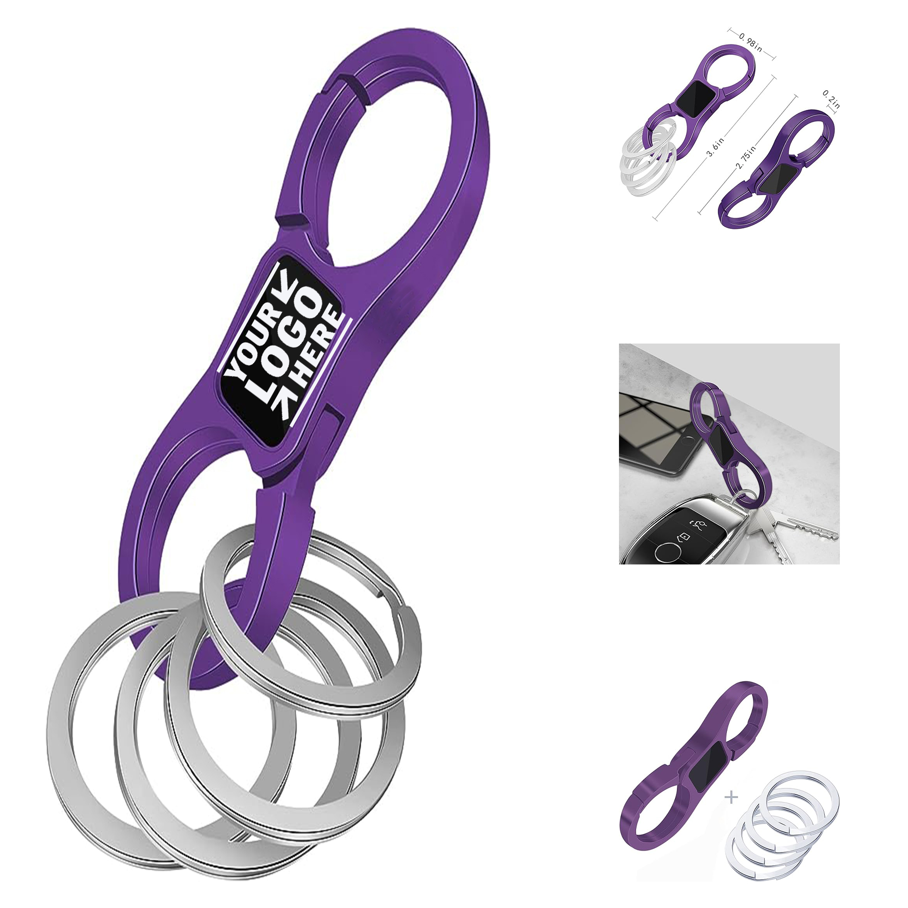 Heavy Duty Car Keychain Organizer Quick Release Spring With 4 Key Rings 2