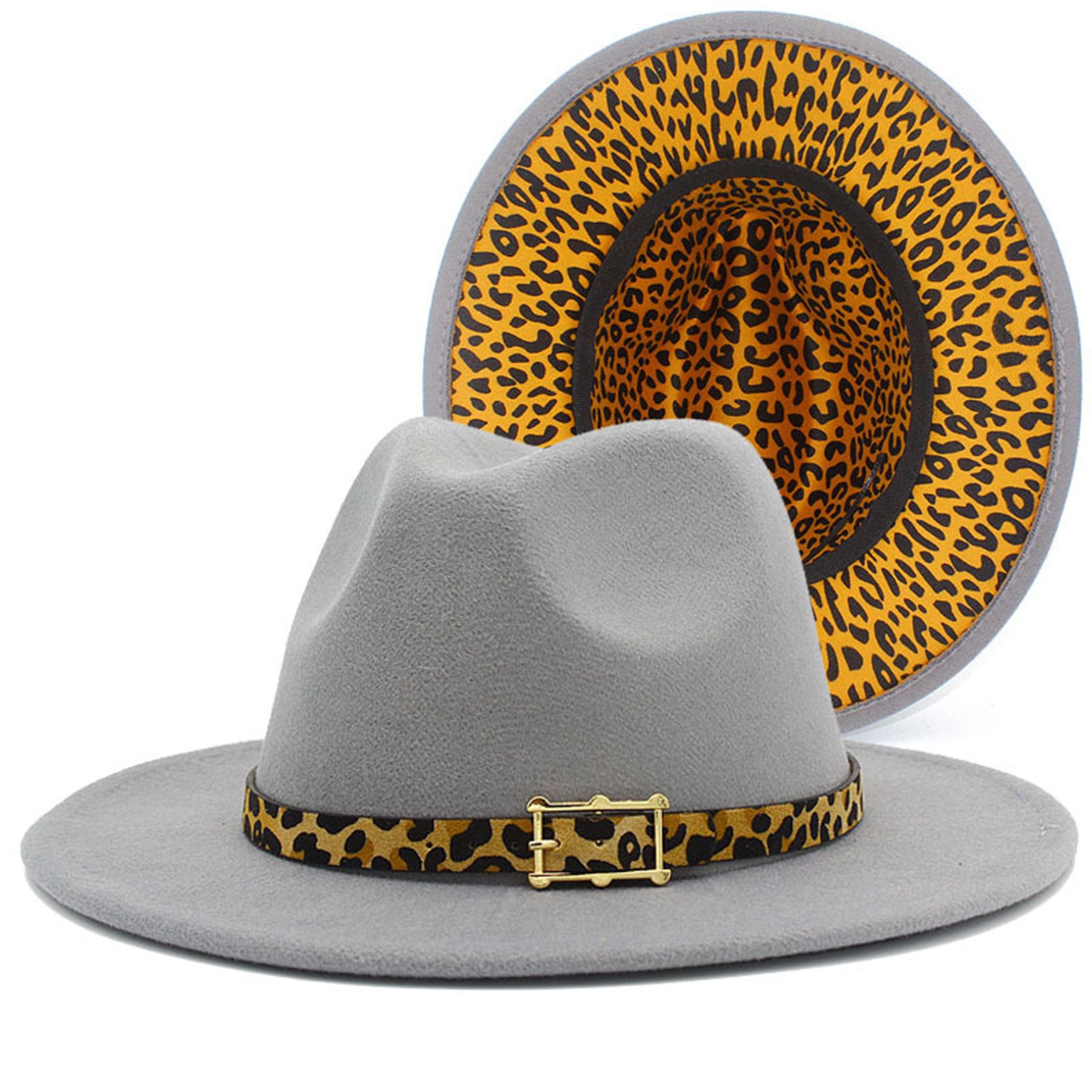 Leopard Print Colorblock Felt Fedora Panama Hat 12