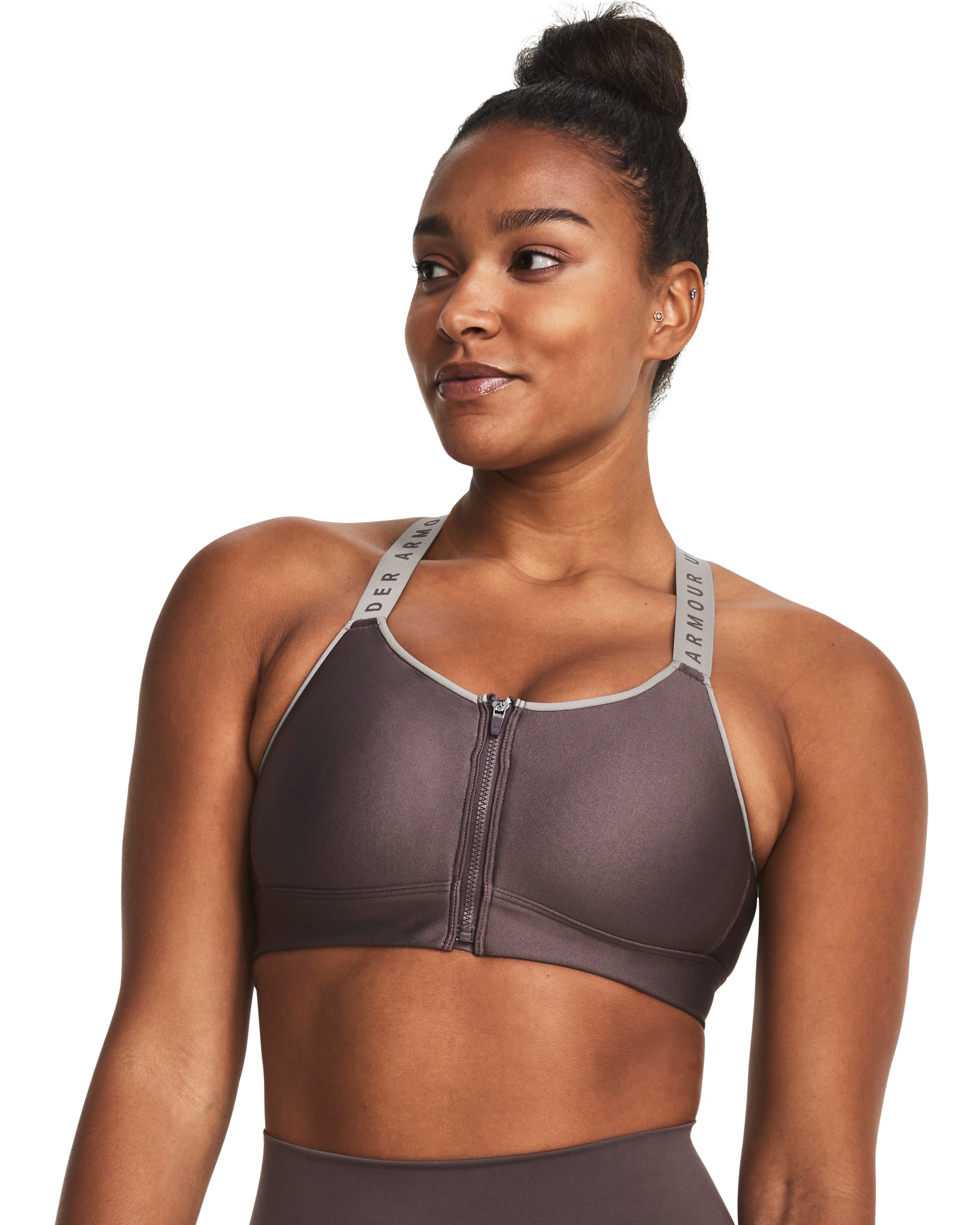 UA Infinity High Zip Women's Sports Bra, custom athletic wear with logo imprint 4
