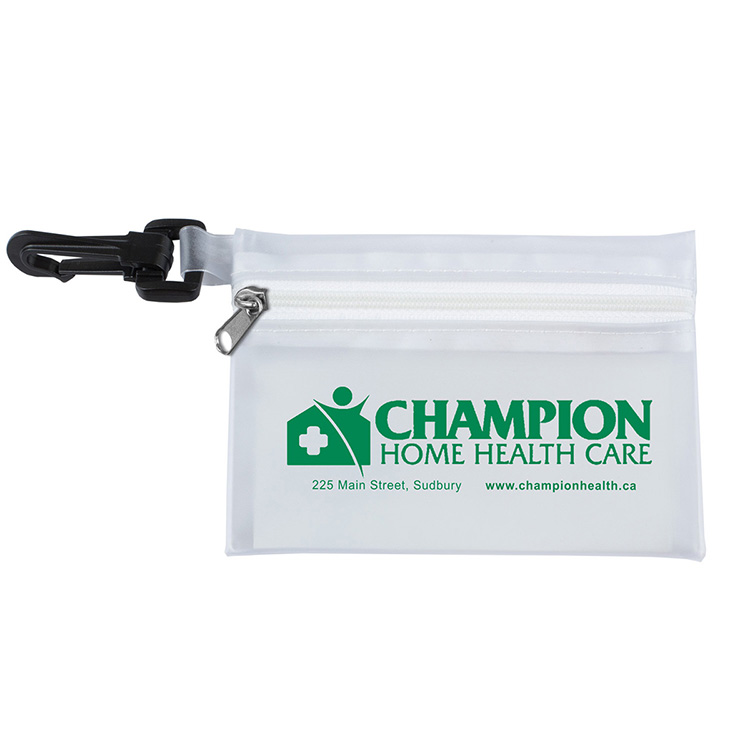 "TROUTDALE" 13 Piece First Aid Kit inTranslucent Zipper Kit with Plastic Carabiner Attachment 8