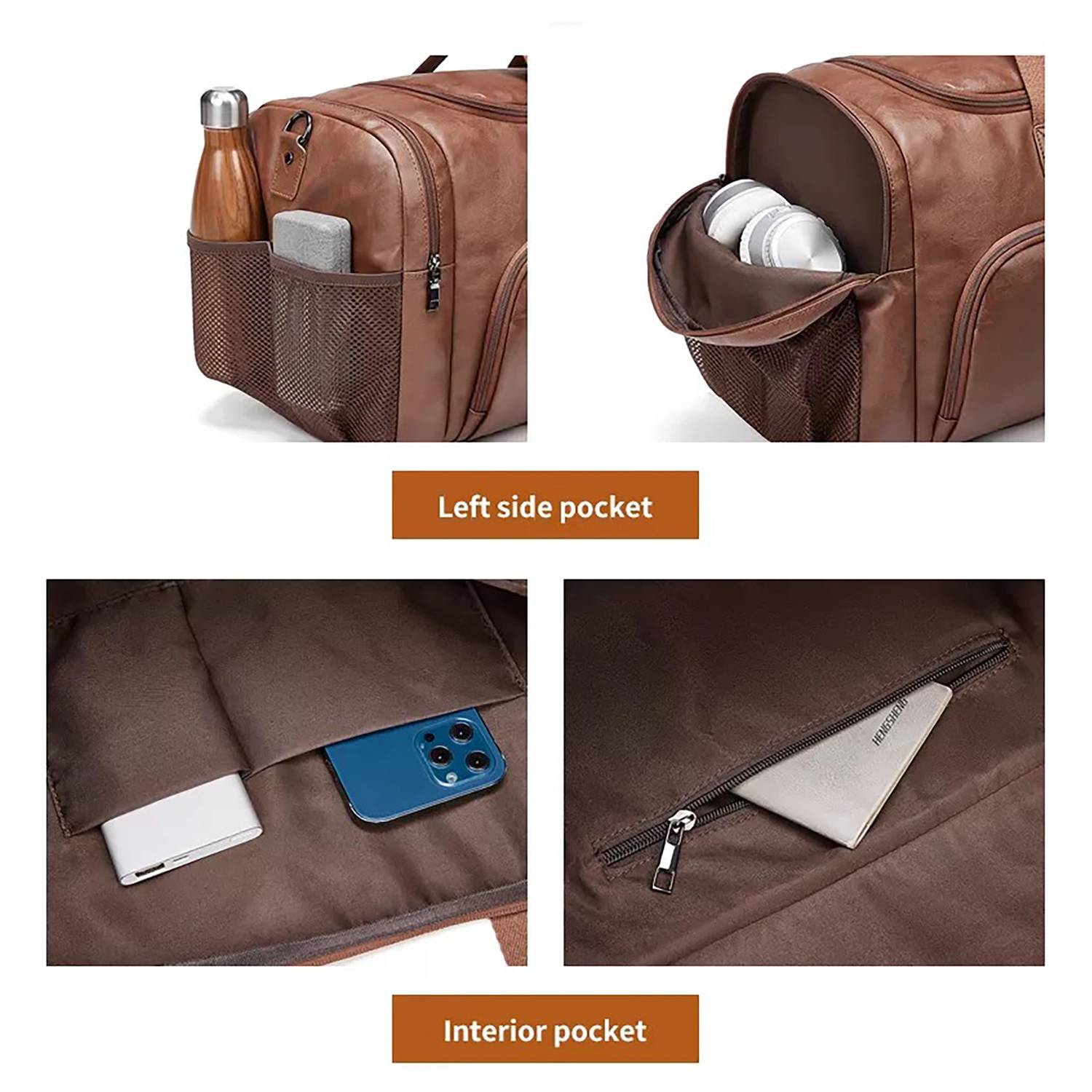 Men'S Waterproof Pu Shoulder Bag W/ Multi Compartments 6