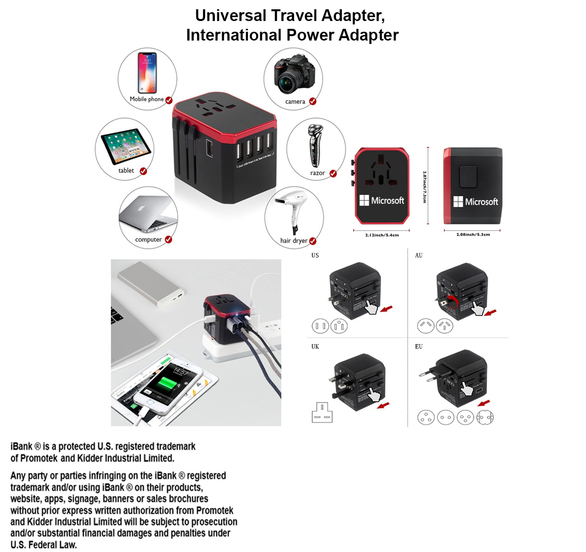 iBank ® Universal Travel Adapter, International Power Adapter 2