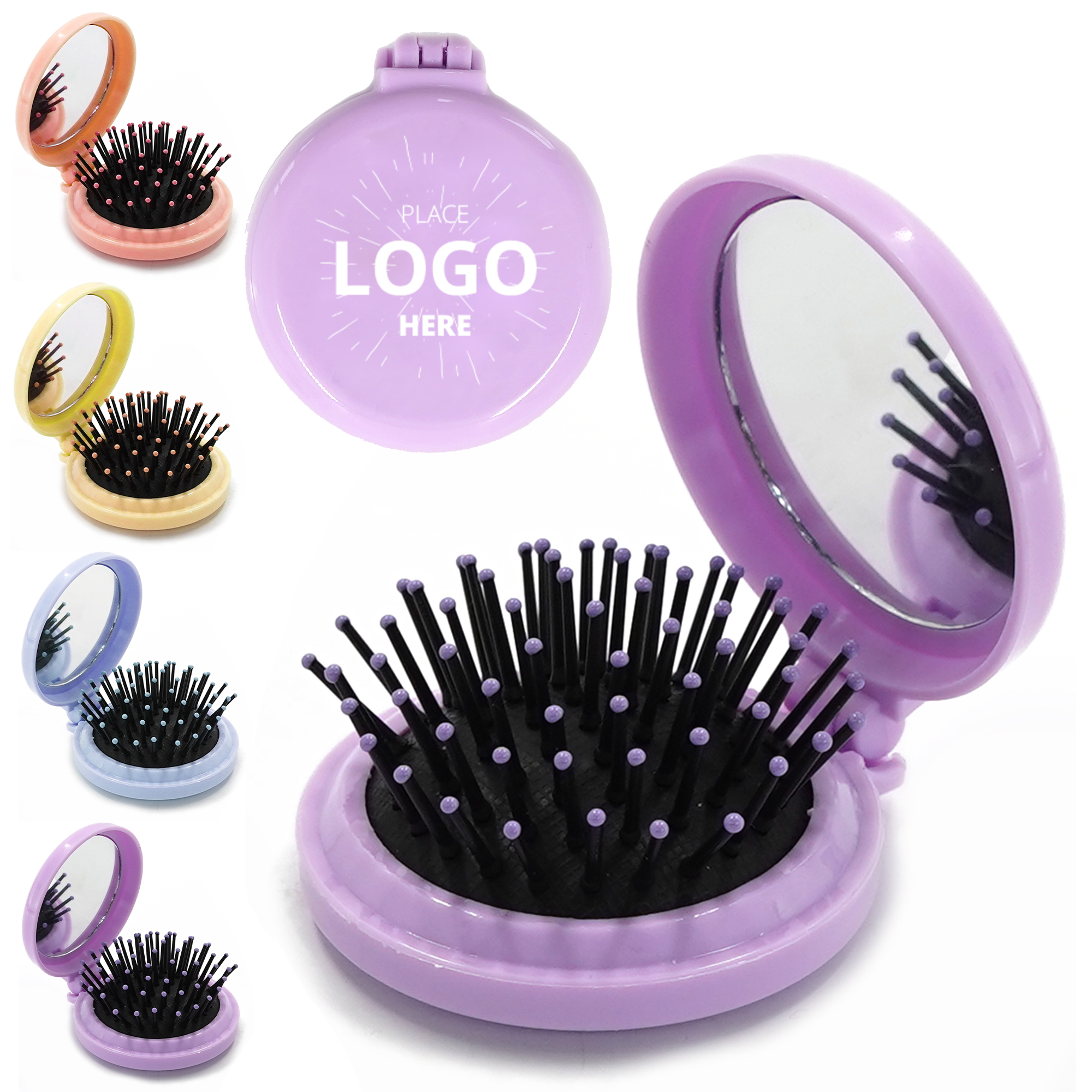 MOQ100 Full color 2-in-1 ABS Mini Folding Hair Comb w/Mirror 2