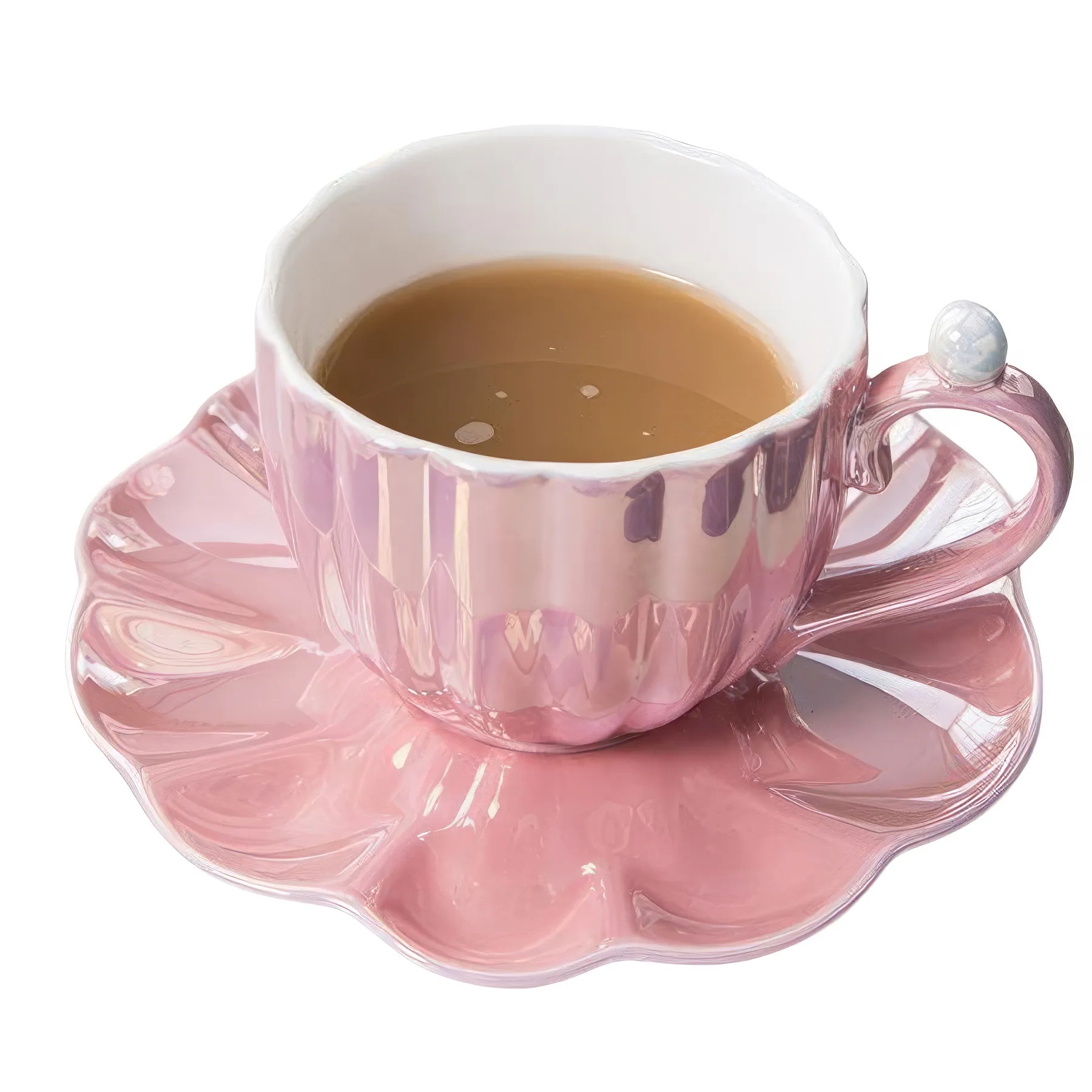 8oz Ceramic Pearl Elegant Coffee Cup and Saucer Set 3