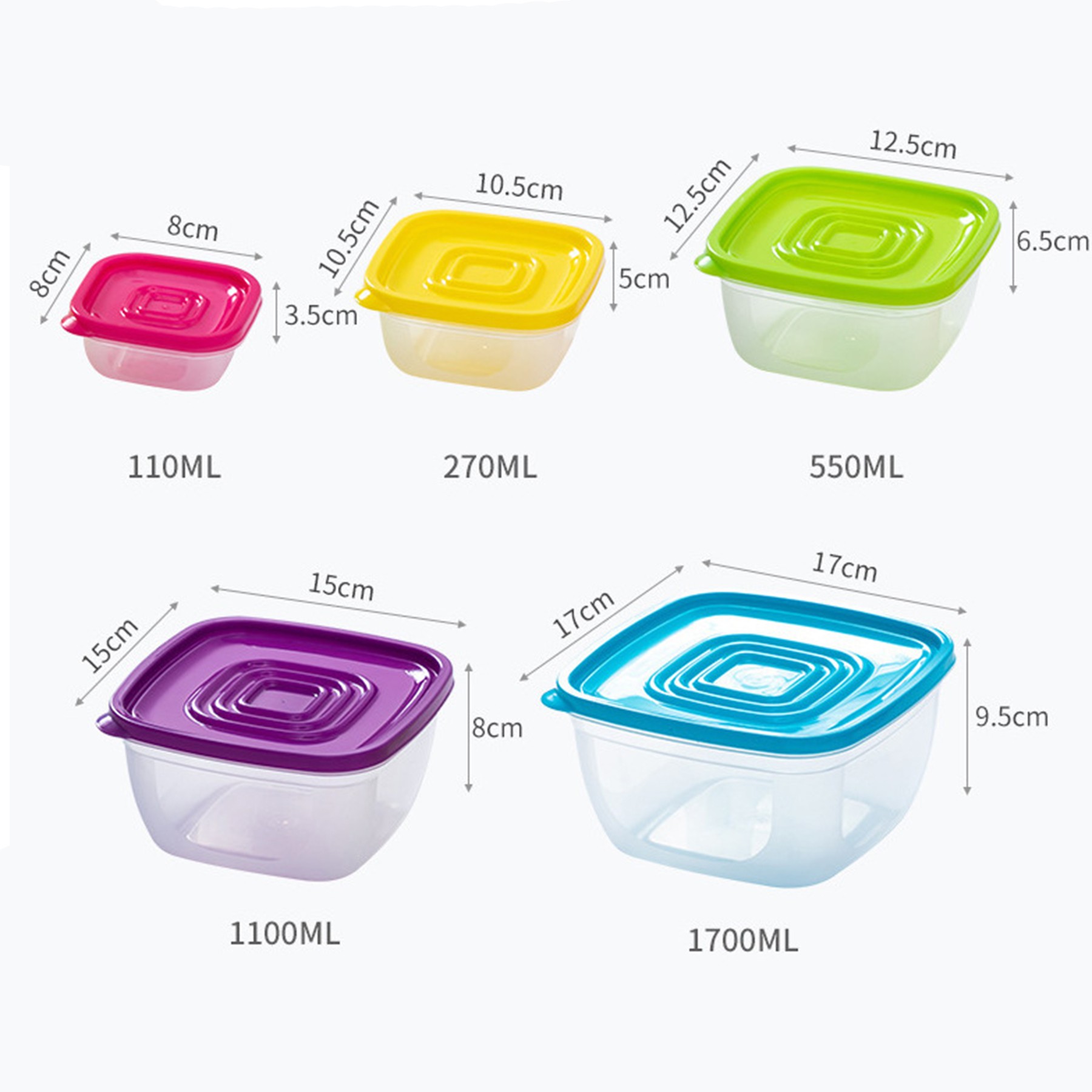 5-Piece Rainbow Lunch Boxes Food Storage Containers With Lids 2