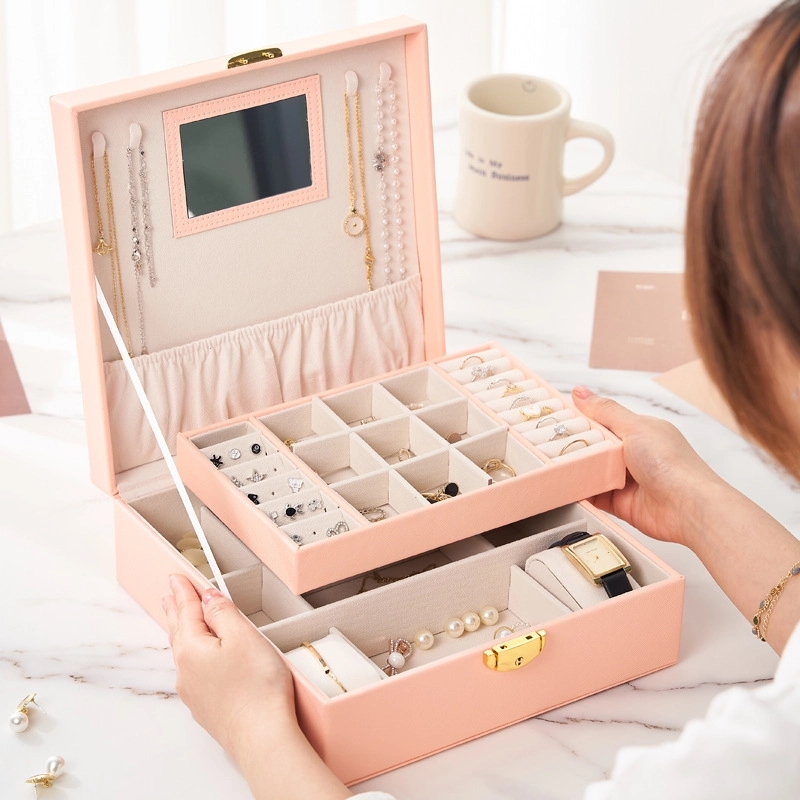 Custom 2-Layer Jewelry Organizer Box with Mirror & Lock 12