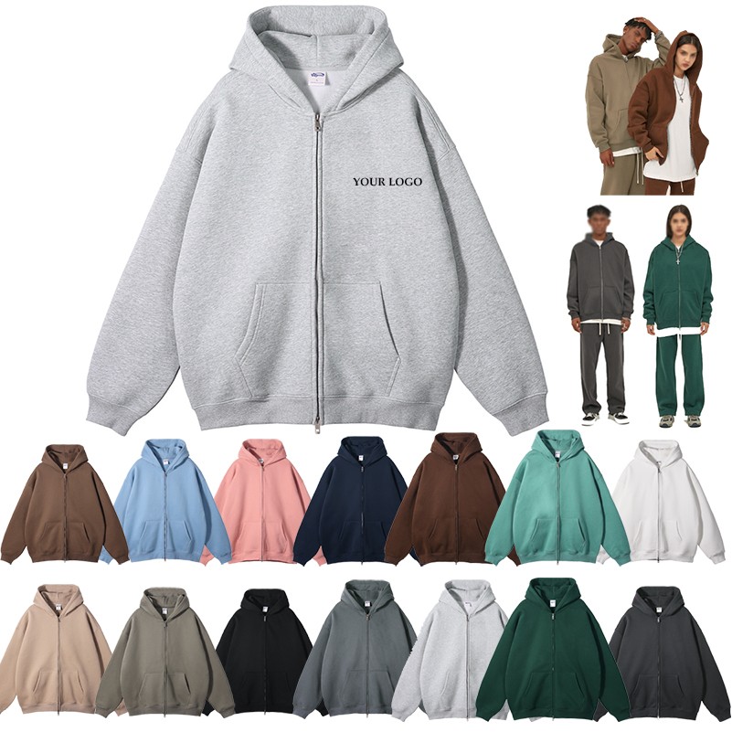 Unisex Hoodie Heavyweight Fleece Cotton Oversized Sweatshirt With Zipper 4