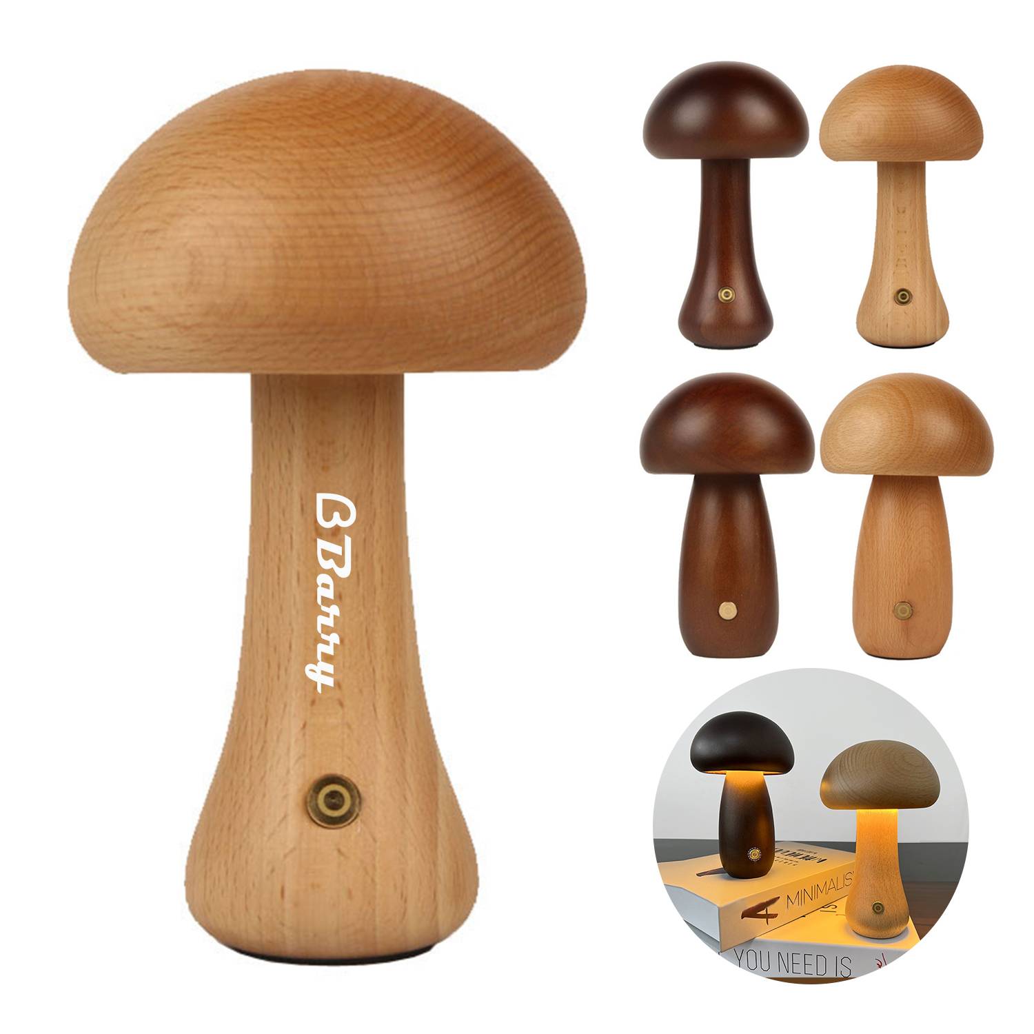 Wood LED Mushroom Mini Table Lamp