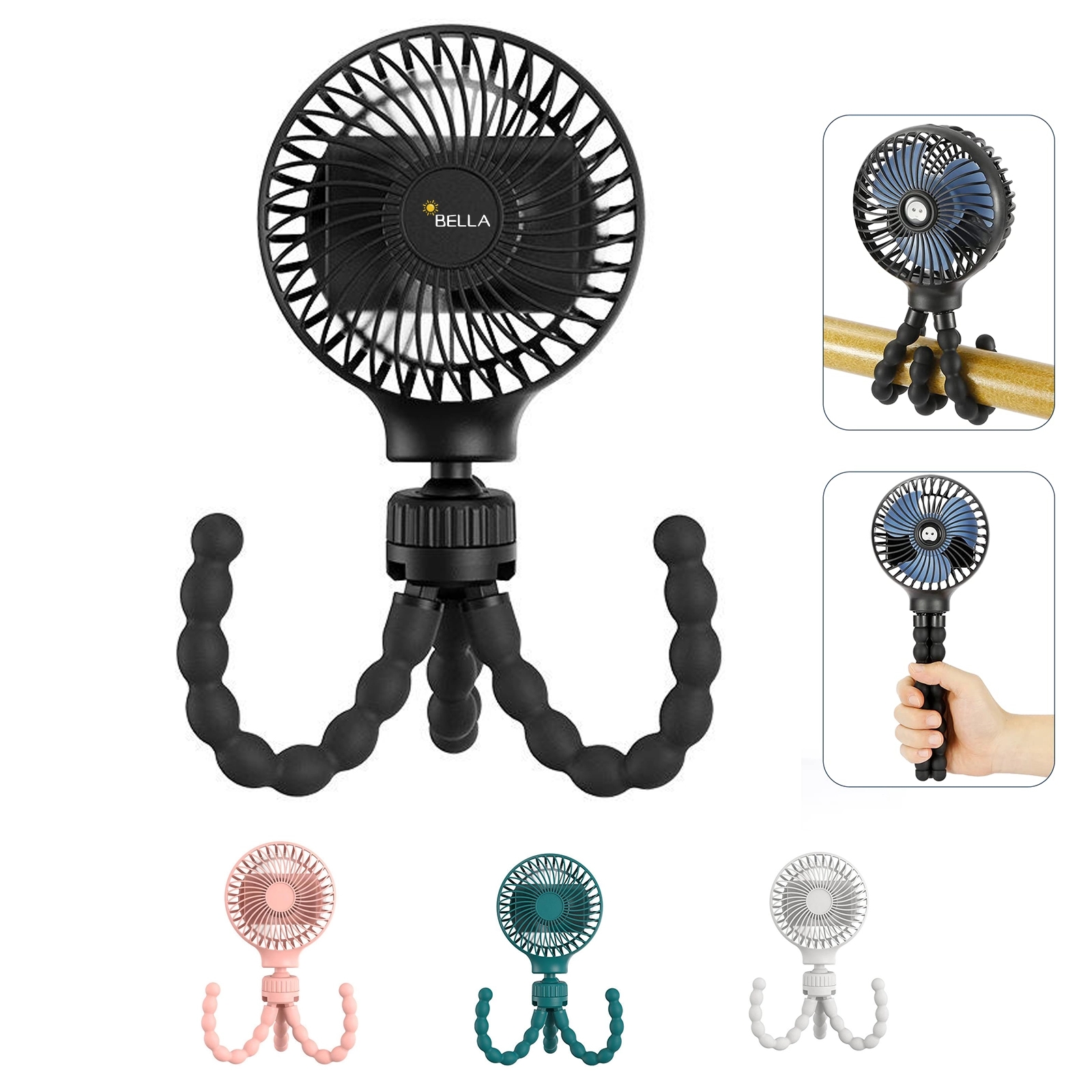 Mini Handheld Stroller Fan with Flexible Tripod 4 Speeds 8