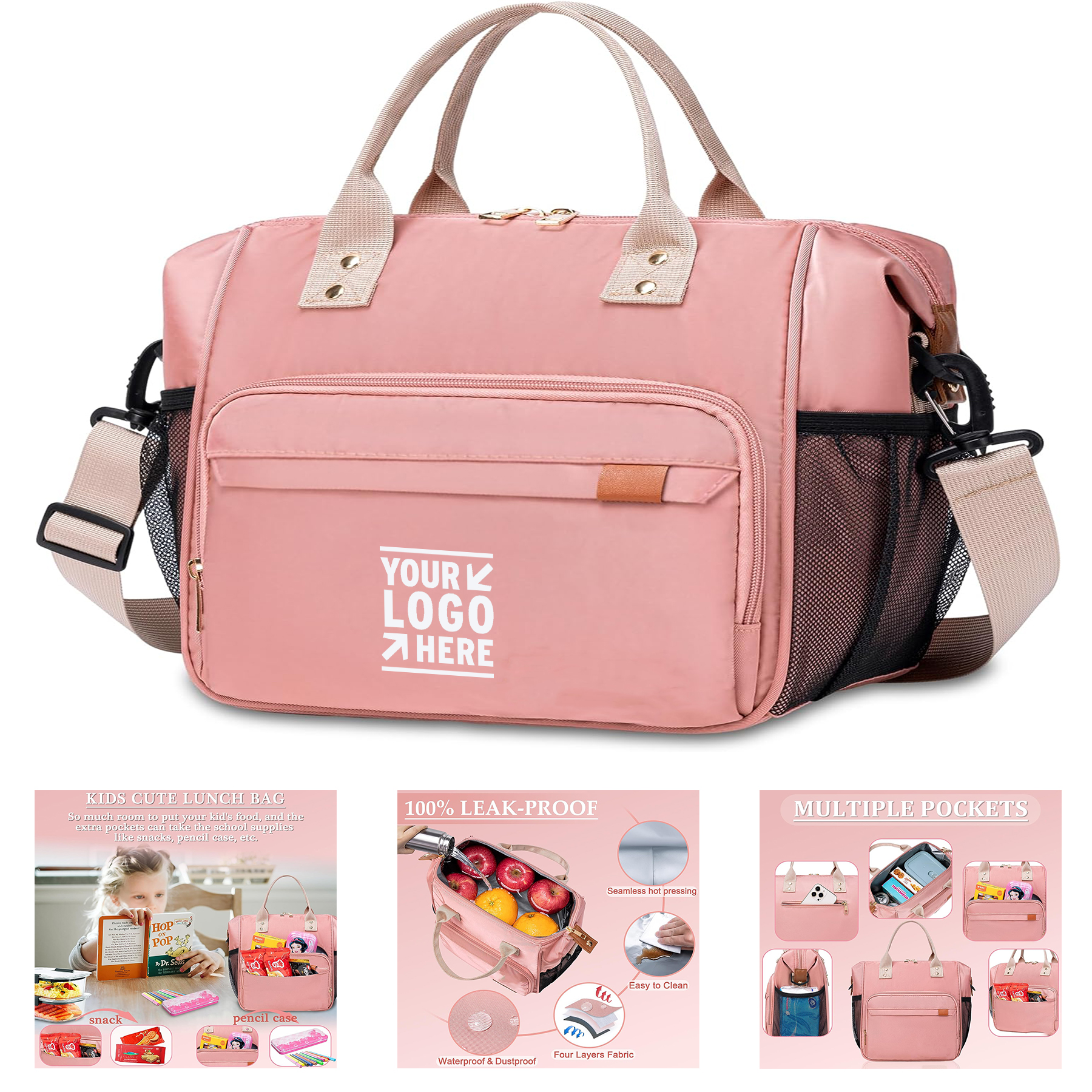 Teen Girls kids Portable Toddler Insulated Bag Water Bottle Holder Pink Lunch Box     1