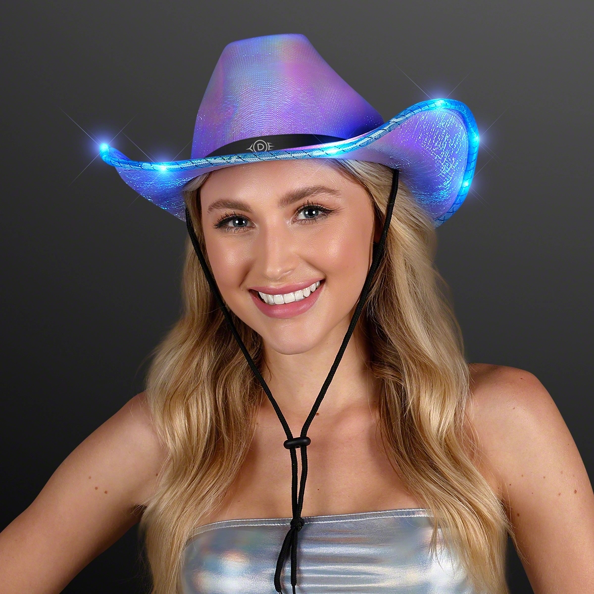 Light Up Iridescent Cowgirl Hat with Black Band 5