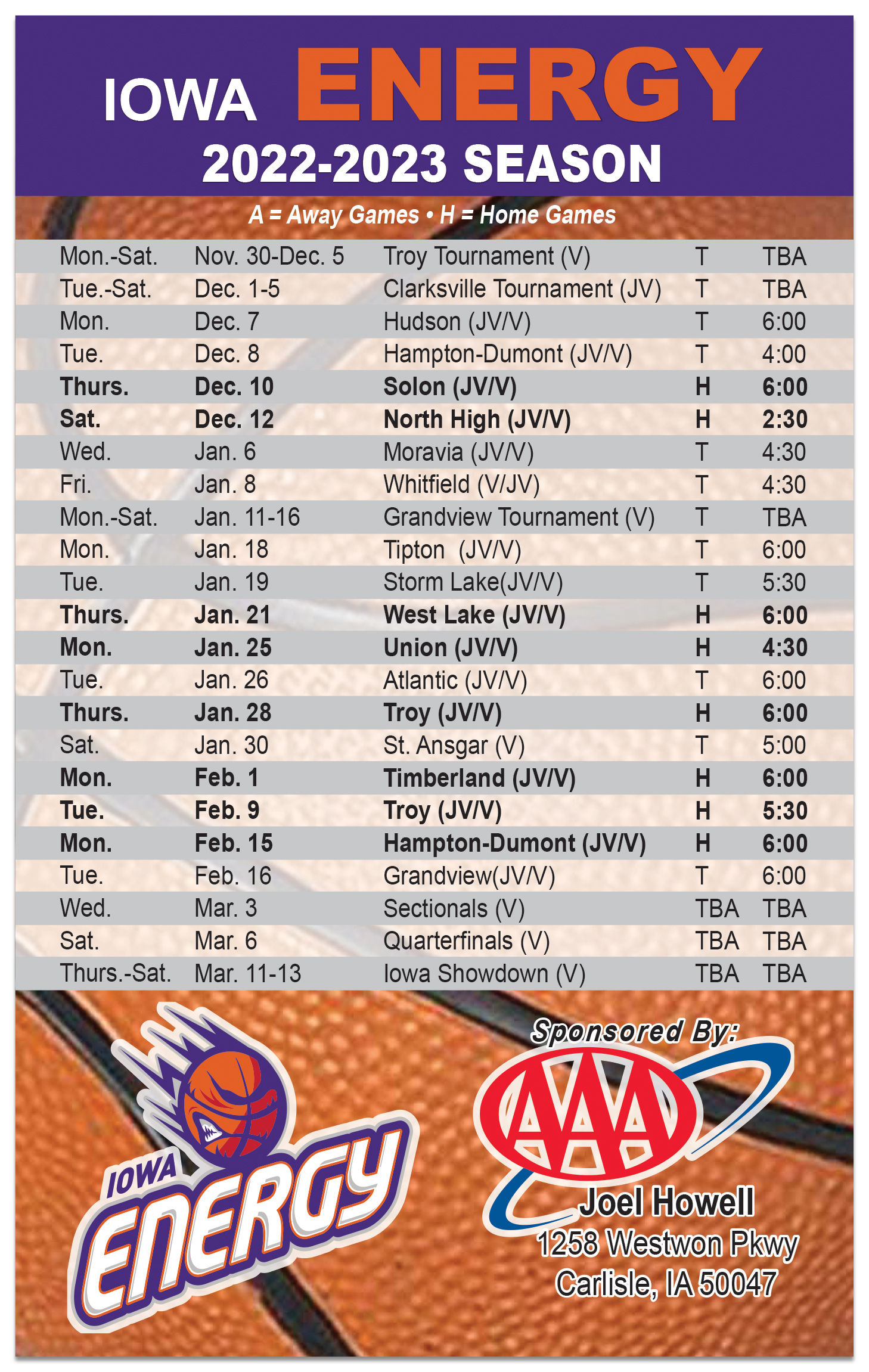 Laminated Schedule and Information Card 1