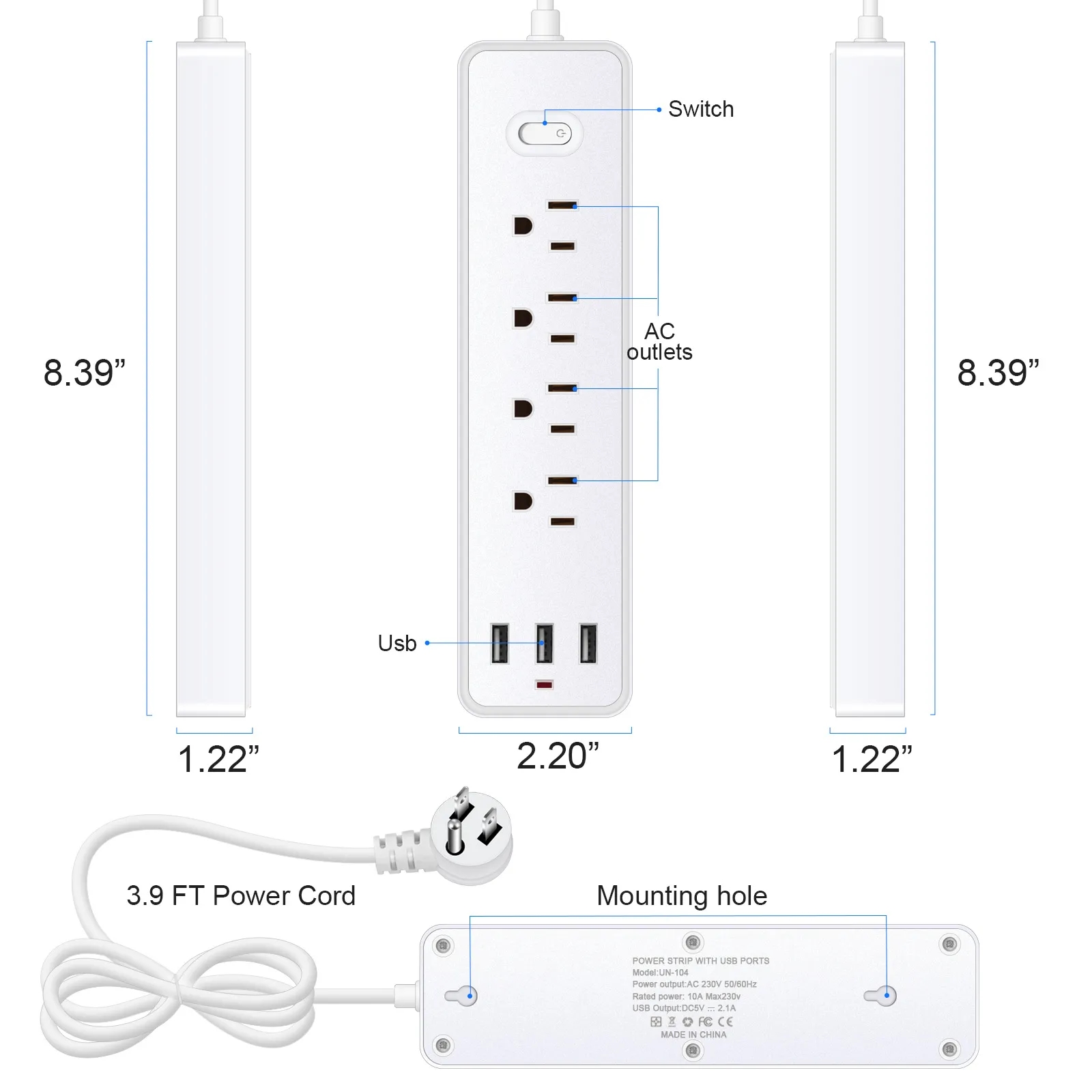 Surge Protector Power Strip for Home/Office 4