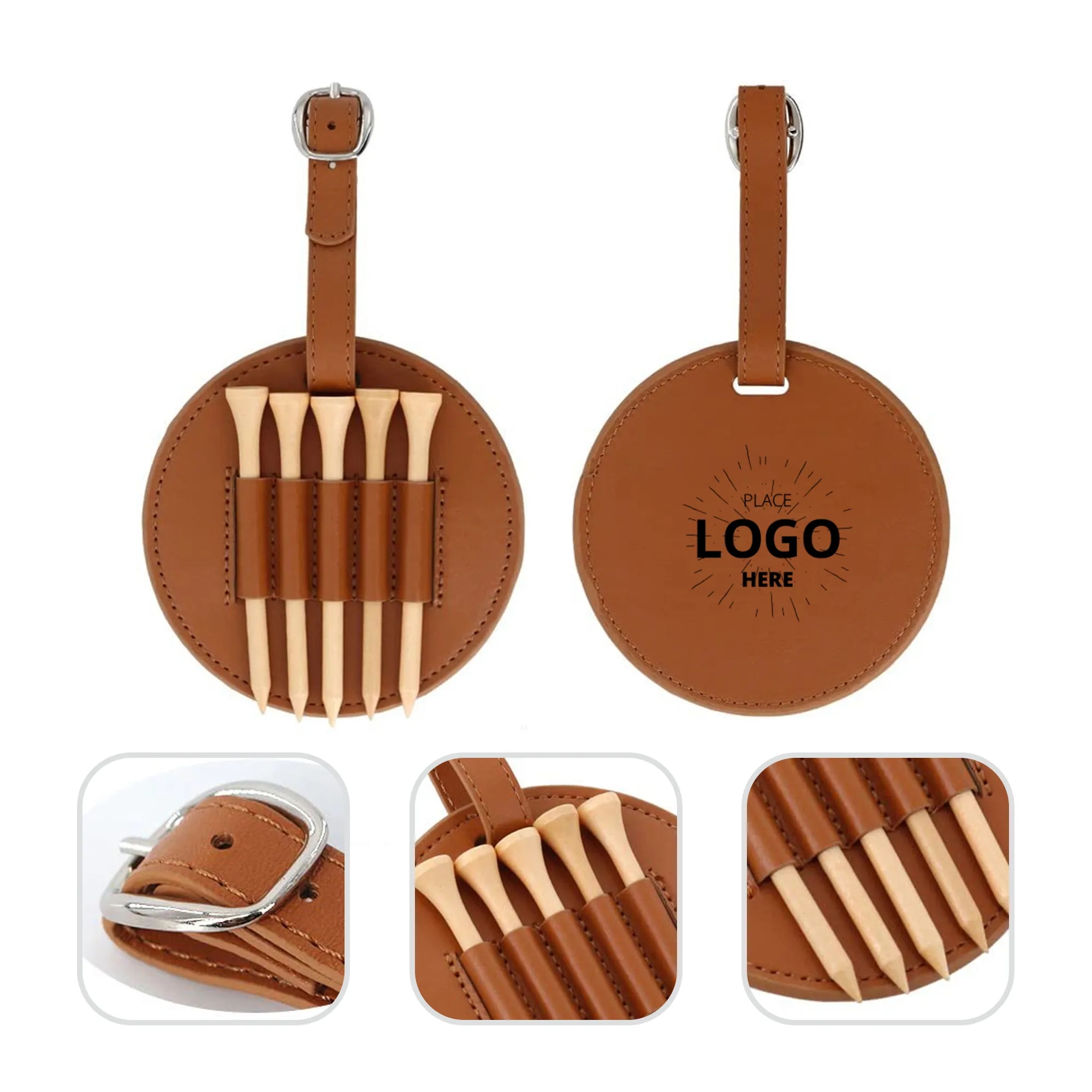 PU Leather Round Golf Tee Storage Case 4