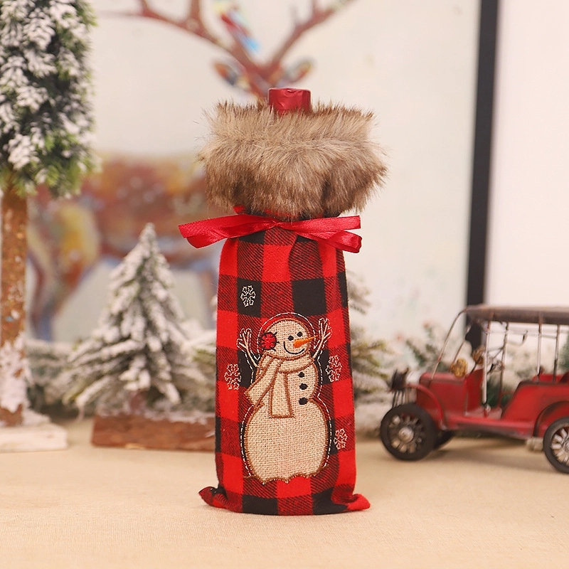 Christmas Red Plaid Wine Bottle Cover 4