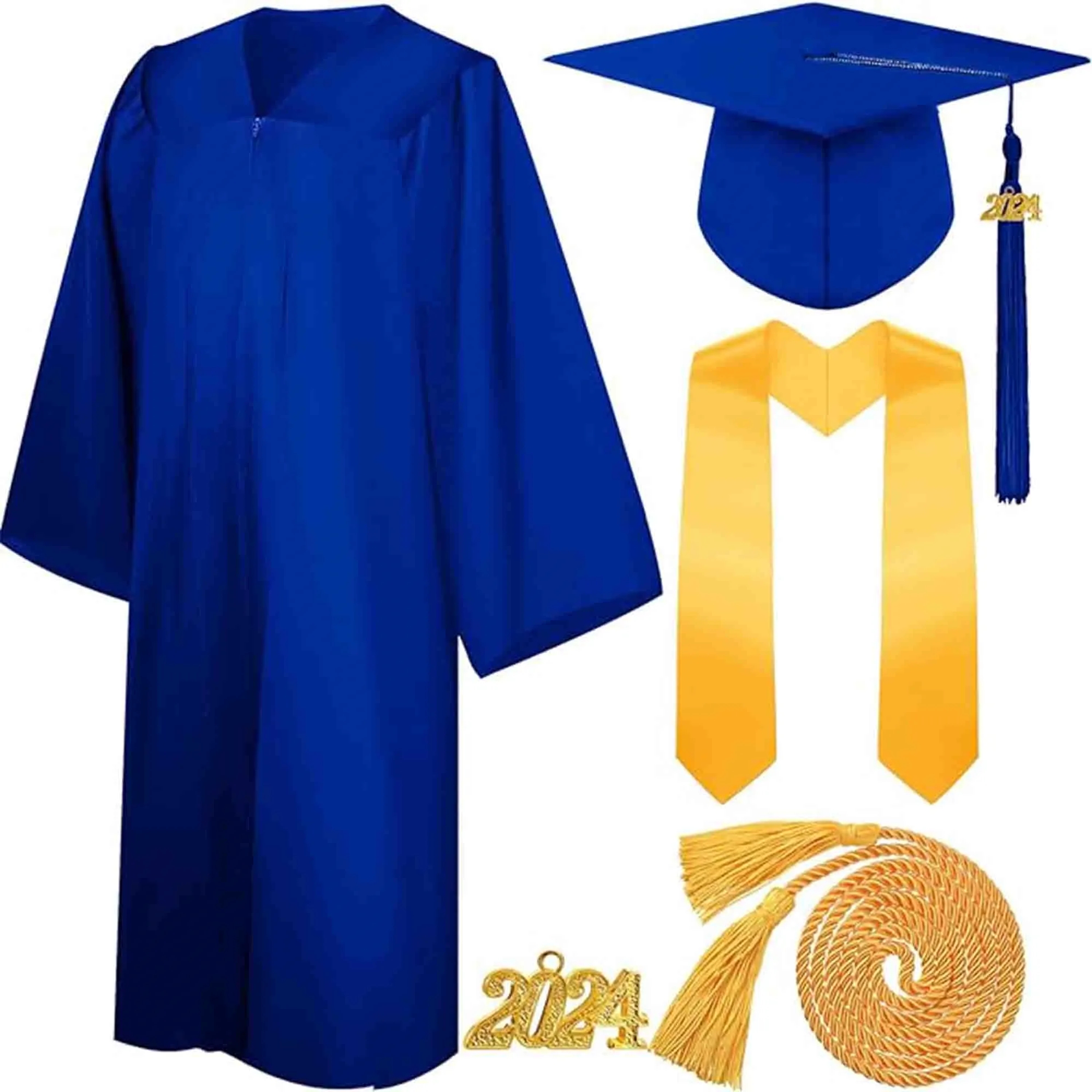 Matte Graduation Gown Cap Tassel Honor Cords Stoles Sash Set 3