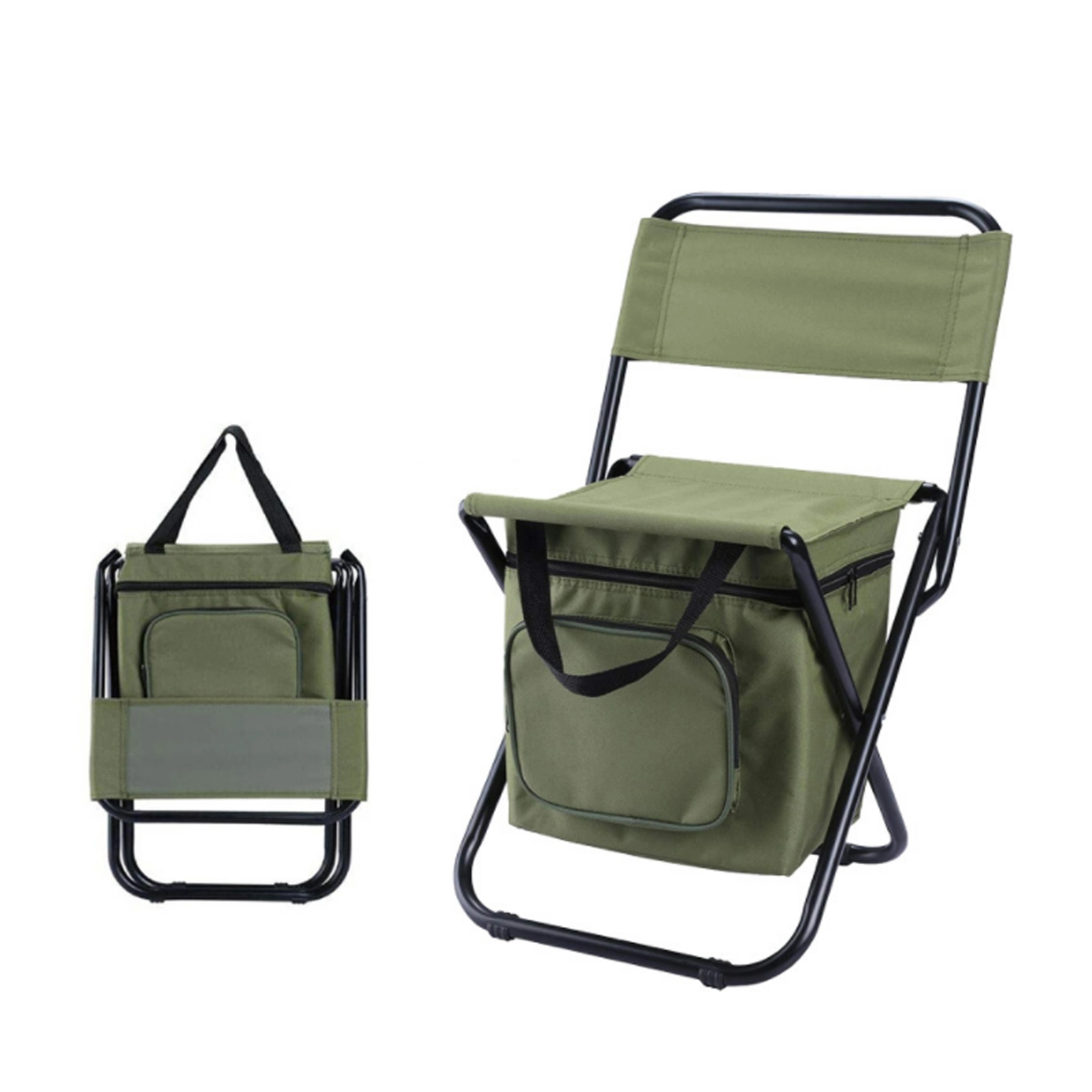 Outdoor Portable Backrest Collapsible Chair with Cooler Bag 2