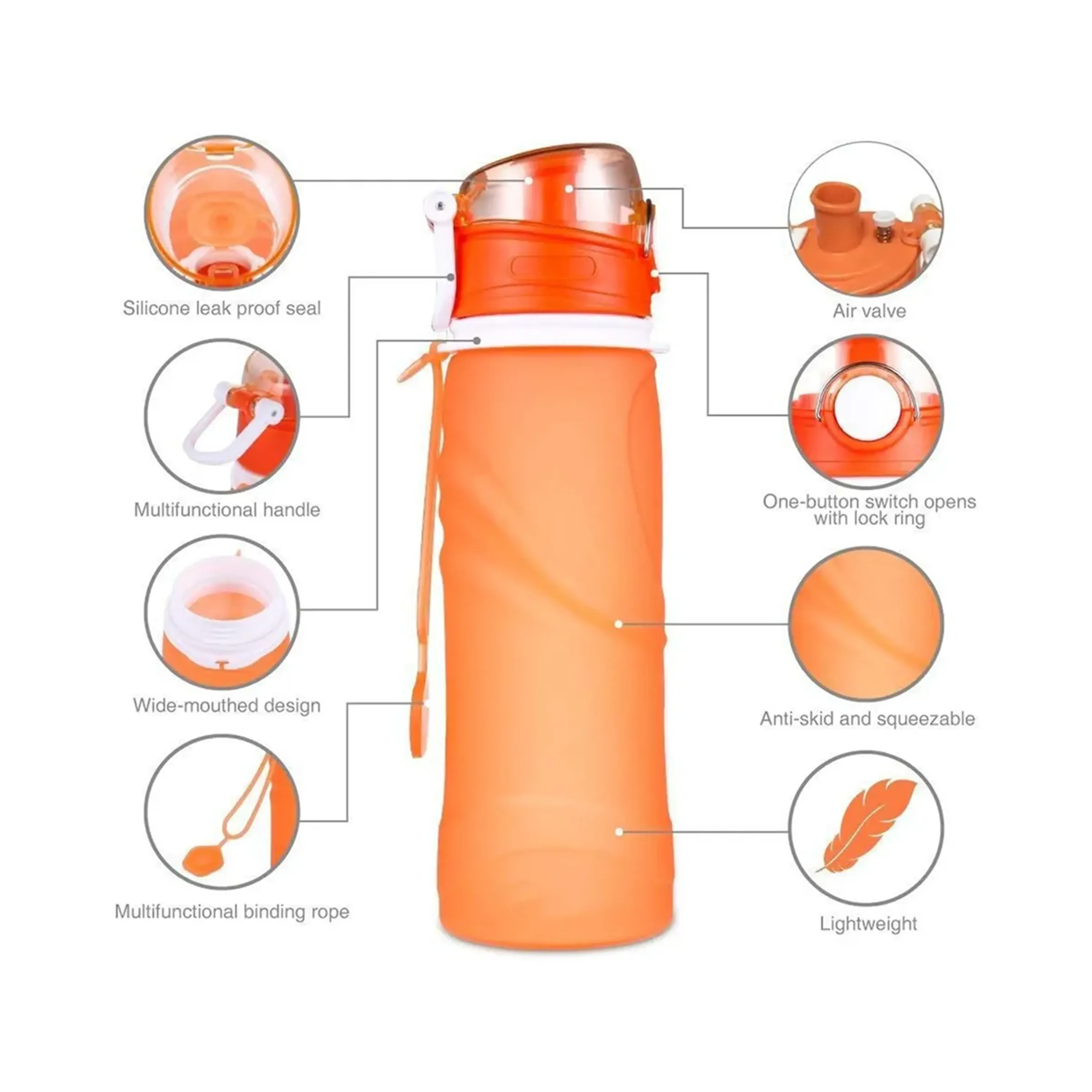 26 Oz Leak Proof Foldable Silicone Sports Water Bottles 4