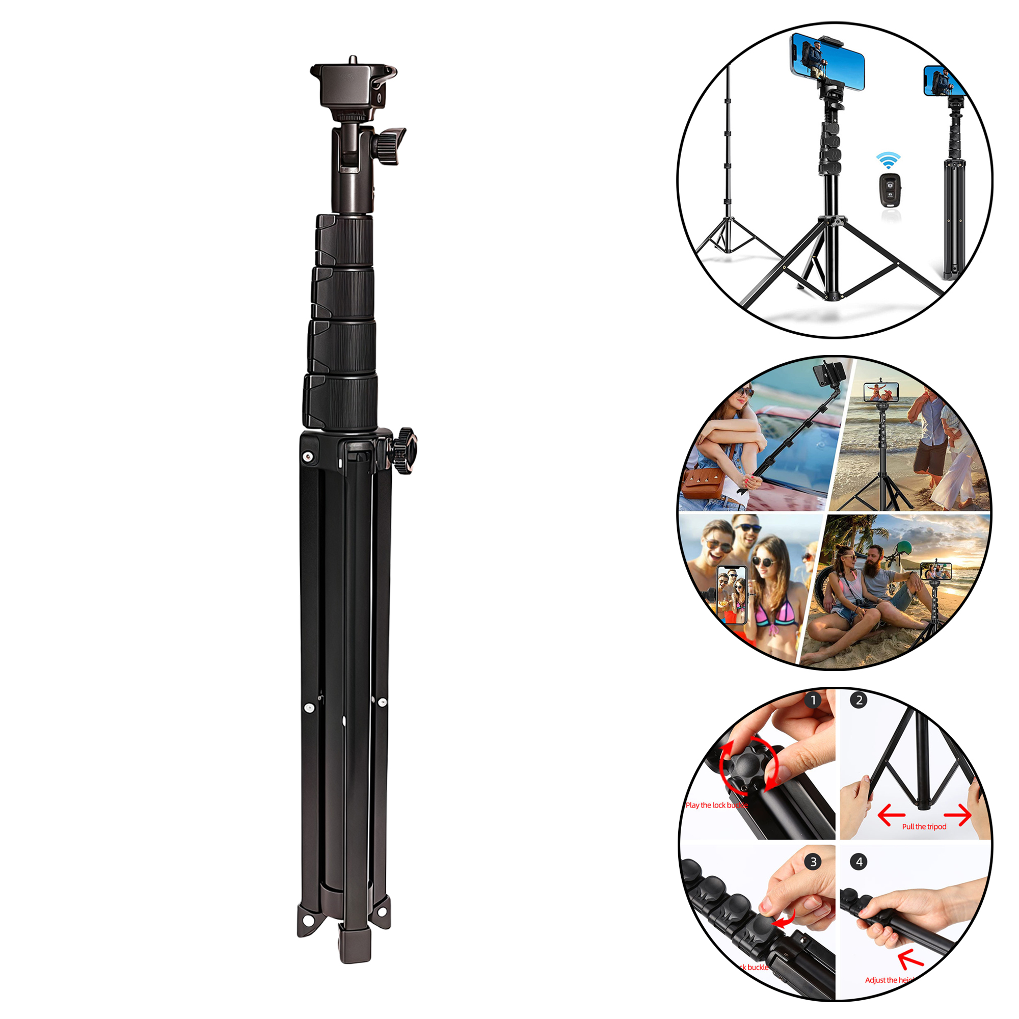 Adjustable Phone Tripod Stand with Bluetooth Remote 3