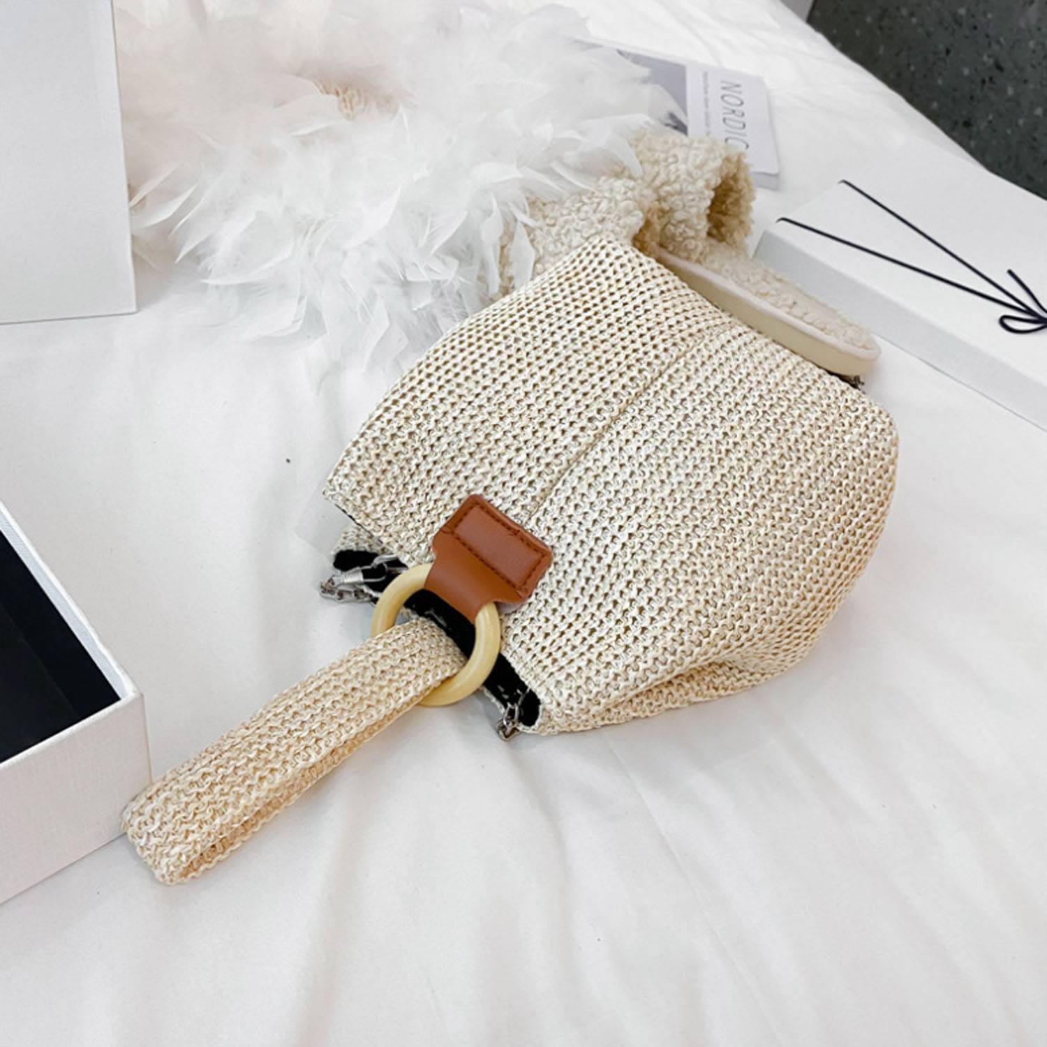 Womens Lightweight Chic Woven Straw Crossbody Bag 1