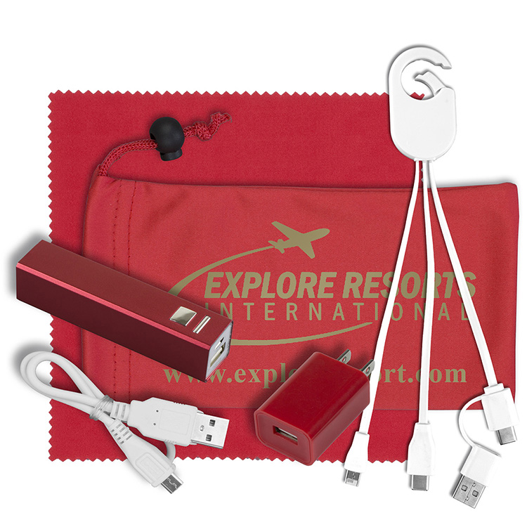 Mobile Tech Metal Power Bank Charging Kit with Microfiber Cloth in Microfiber Cinch Pouch 6