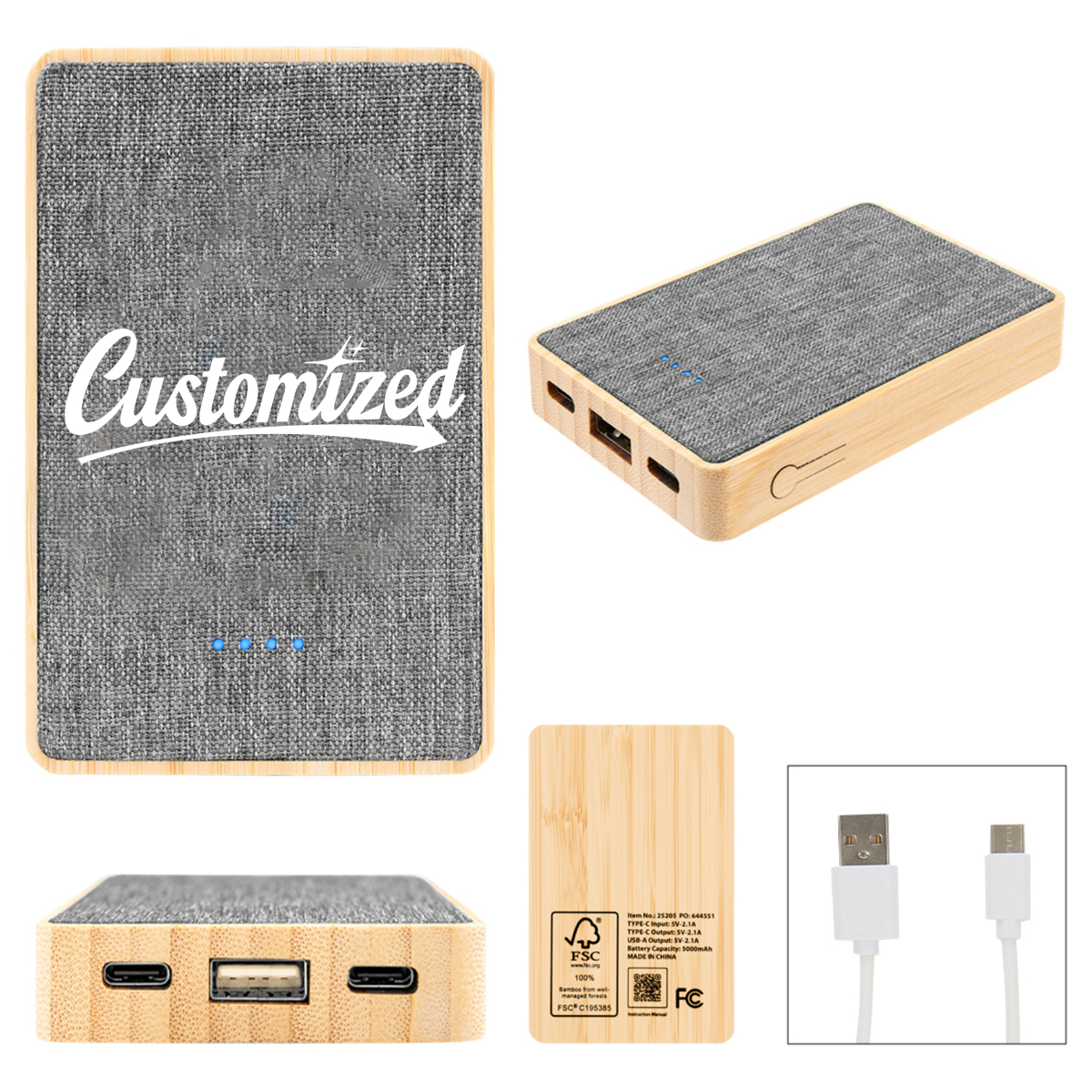 Eco Bamboo Power Bank with RPET Fabric Dual USB 2
